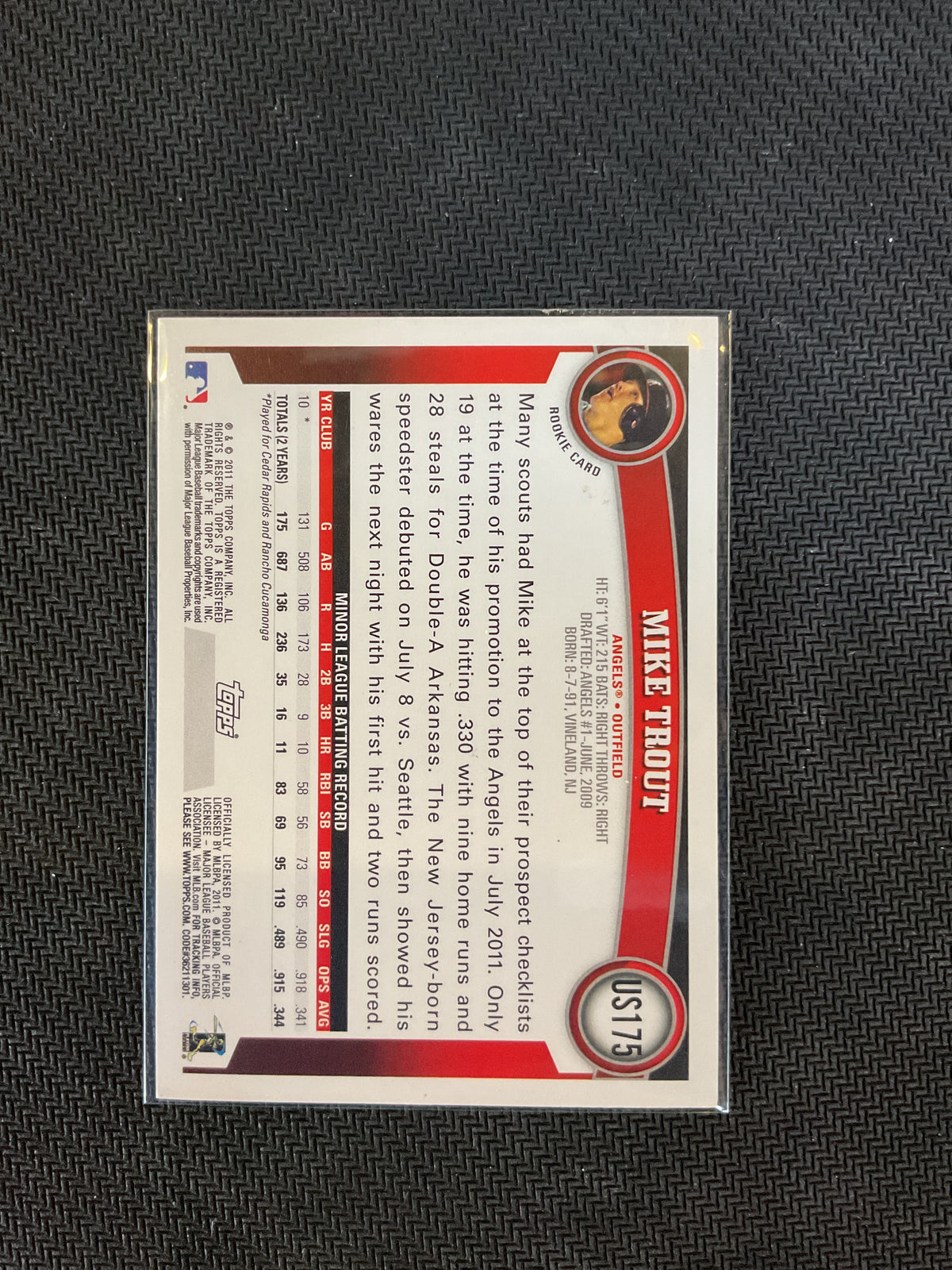 2011 Topps Update Mike Trout Rookie Walmart Blue Border #US175 Angels