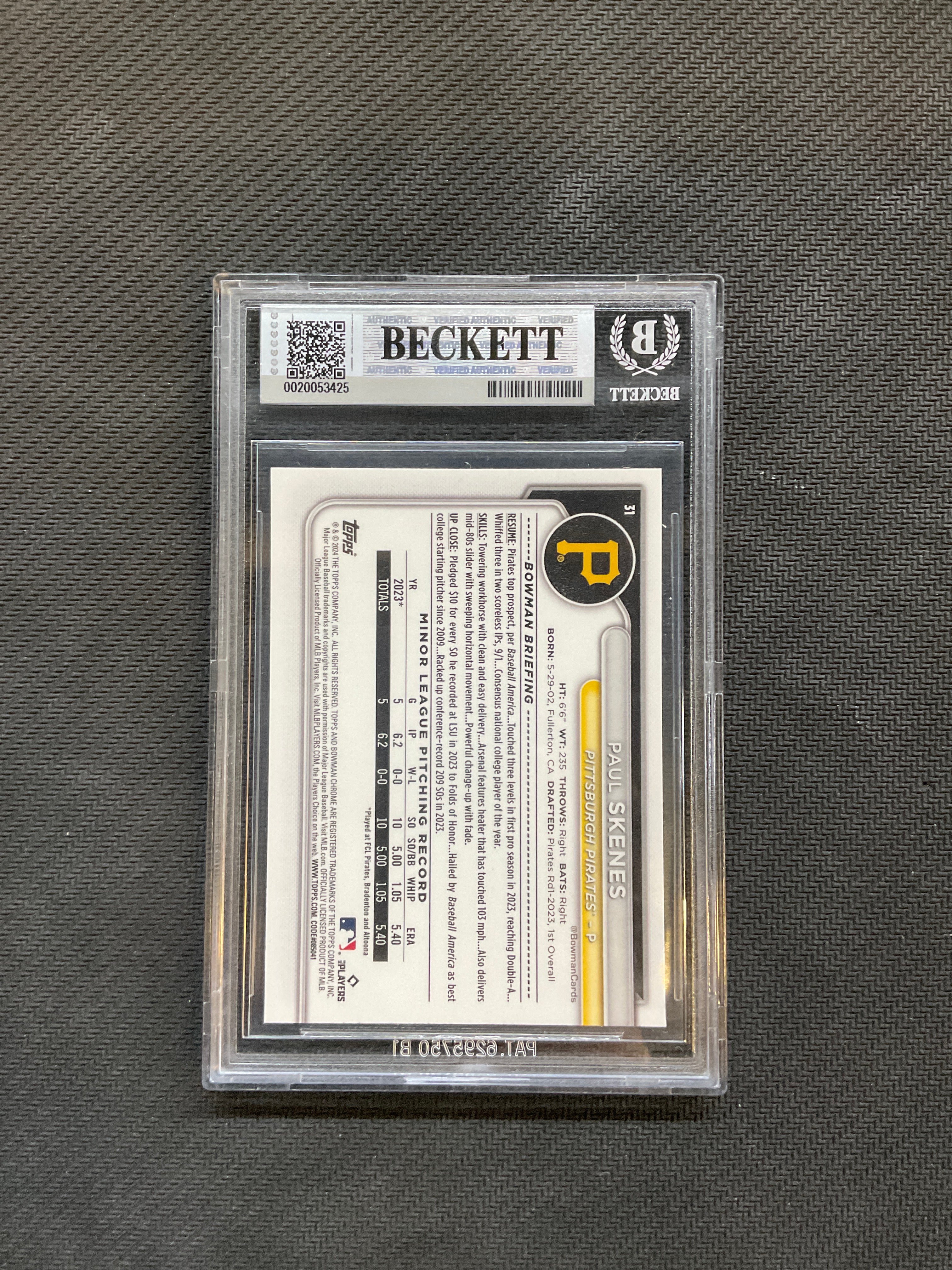 2024 Bowman Chrome Paul Skenes Rookie BGS 9 Pirates