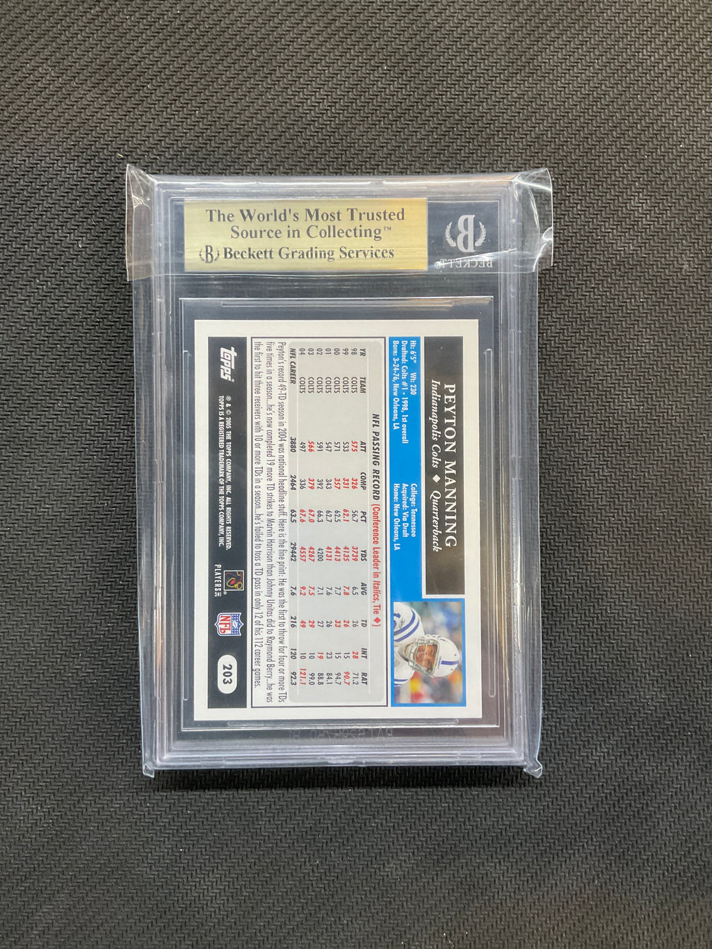 2005 Topps Peyton Manning #203 BGS 10 Colts