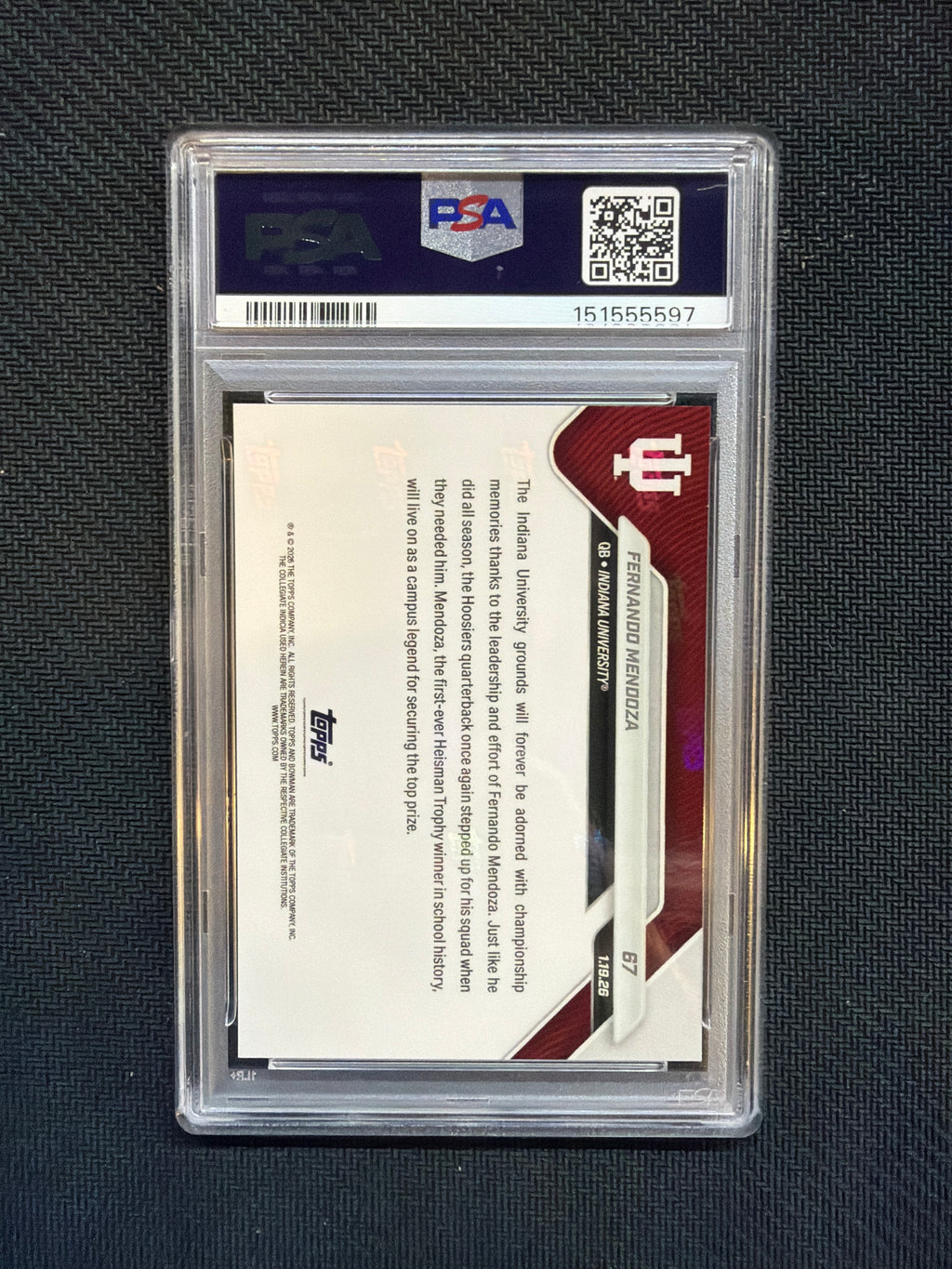 2025 Bowman U Now Fernando Mendoza Rookie #67 PSA 10 Indiana 597