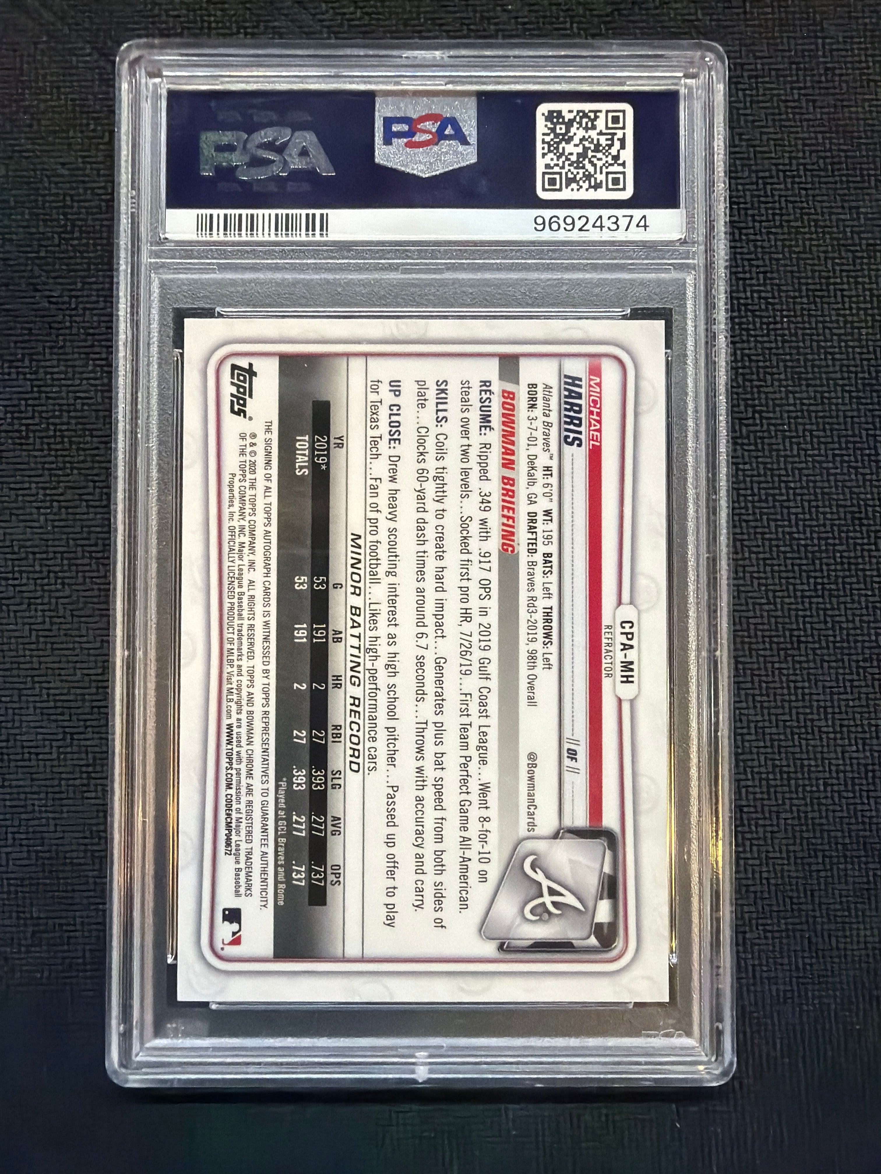 2020 Bowman Chrome Michael Harris Refractor Auto /499 PSA 10 Braves