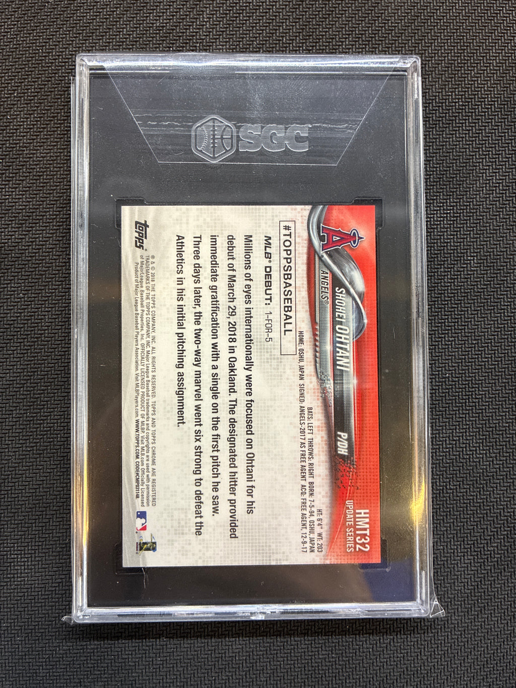 2018 Topps Chrome Update Shohei Ohtani Rookie Debut Pink Refractor SGC 9.5 Angels