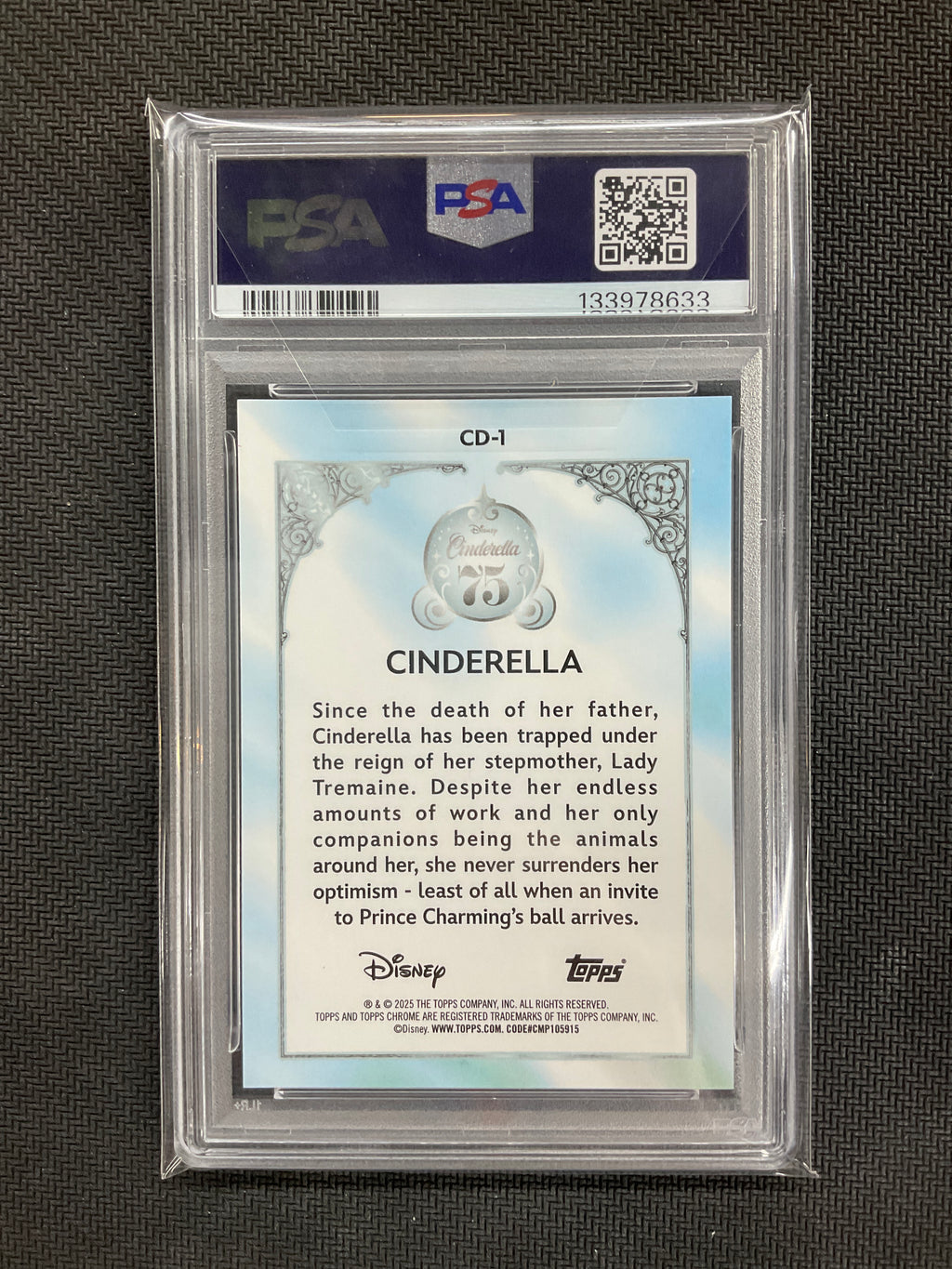 2025 Topps Chrome Disney Sapphire Cinderella #CD-1 Cinderella 75th Anniversary PSA 10