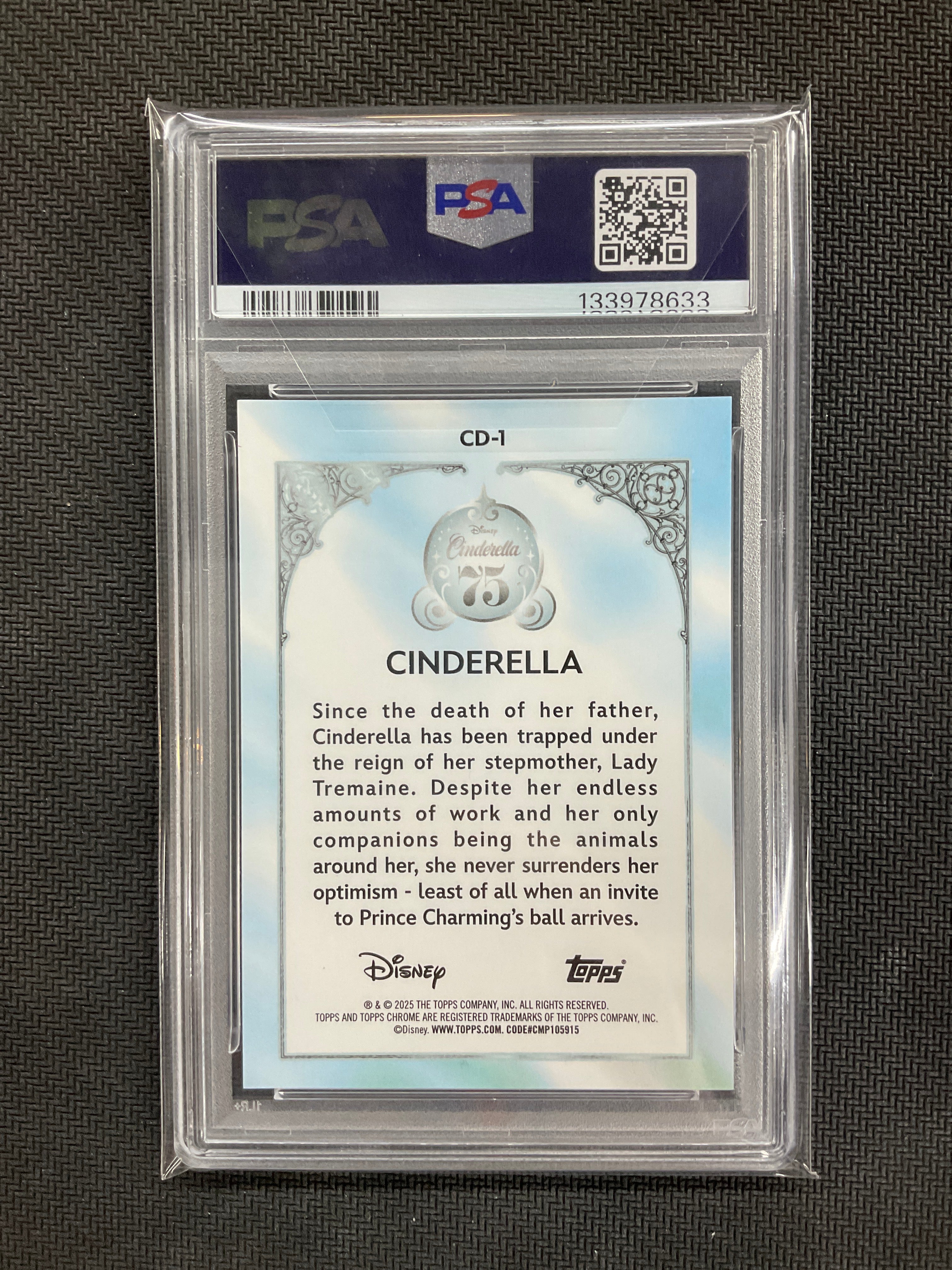2025 Topps Chrome Disney Sapphire Cinderella #CD-1 Cinderella 75th Anniversary PSA 10