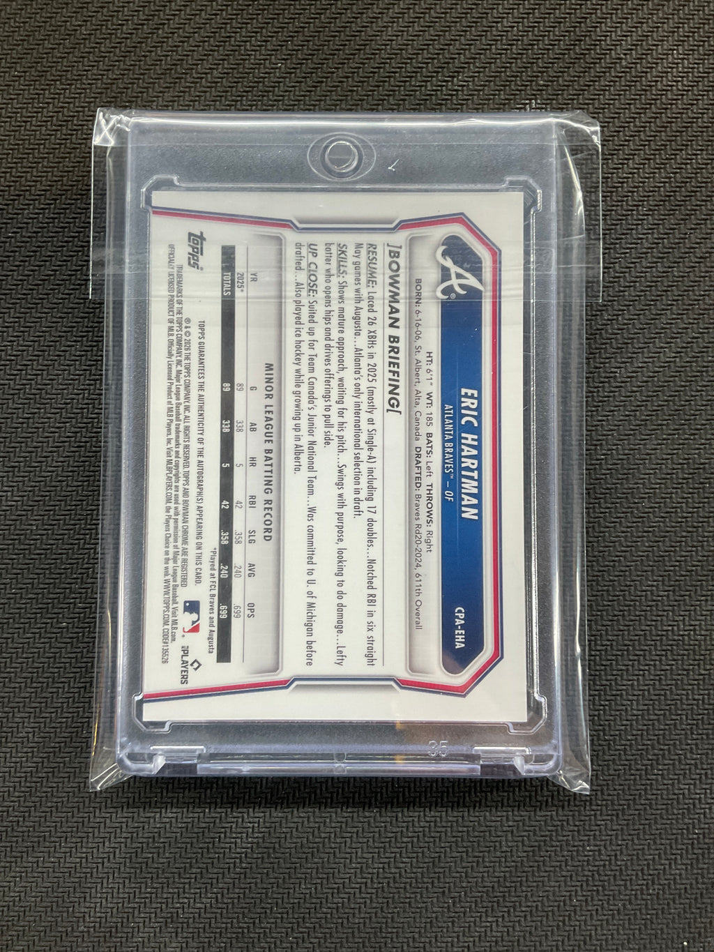 2026 Bowman Eric Hartman Rookie 1st Auto Braves