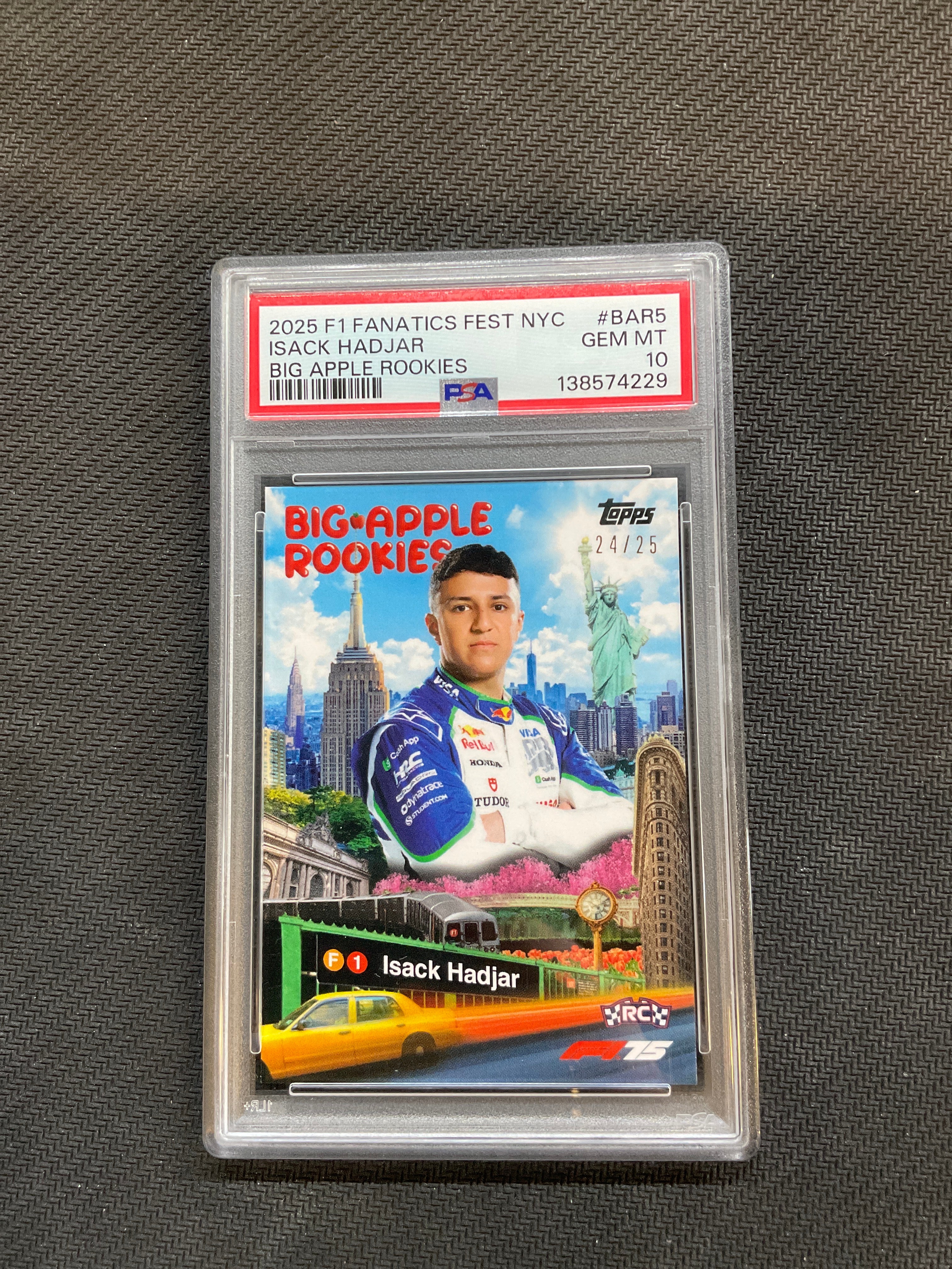 2025 Topps F1 Fanatics Fest Isack Hadjar Big Apple Rookie /25 PSA 10