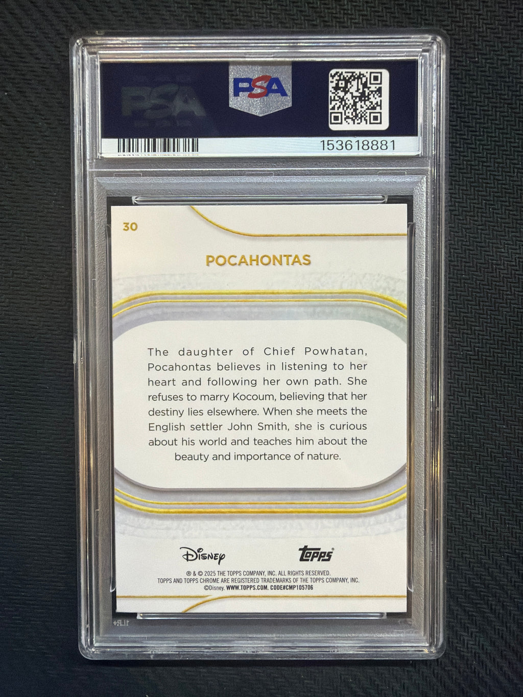 2025 Topps Chrome Disney Pocahontas Mickey Mouse Black & White /101 PSA 8