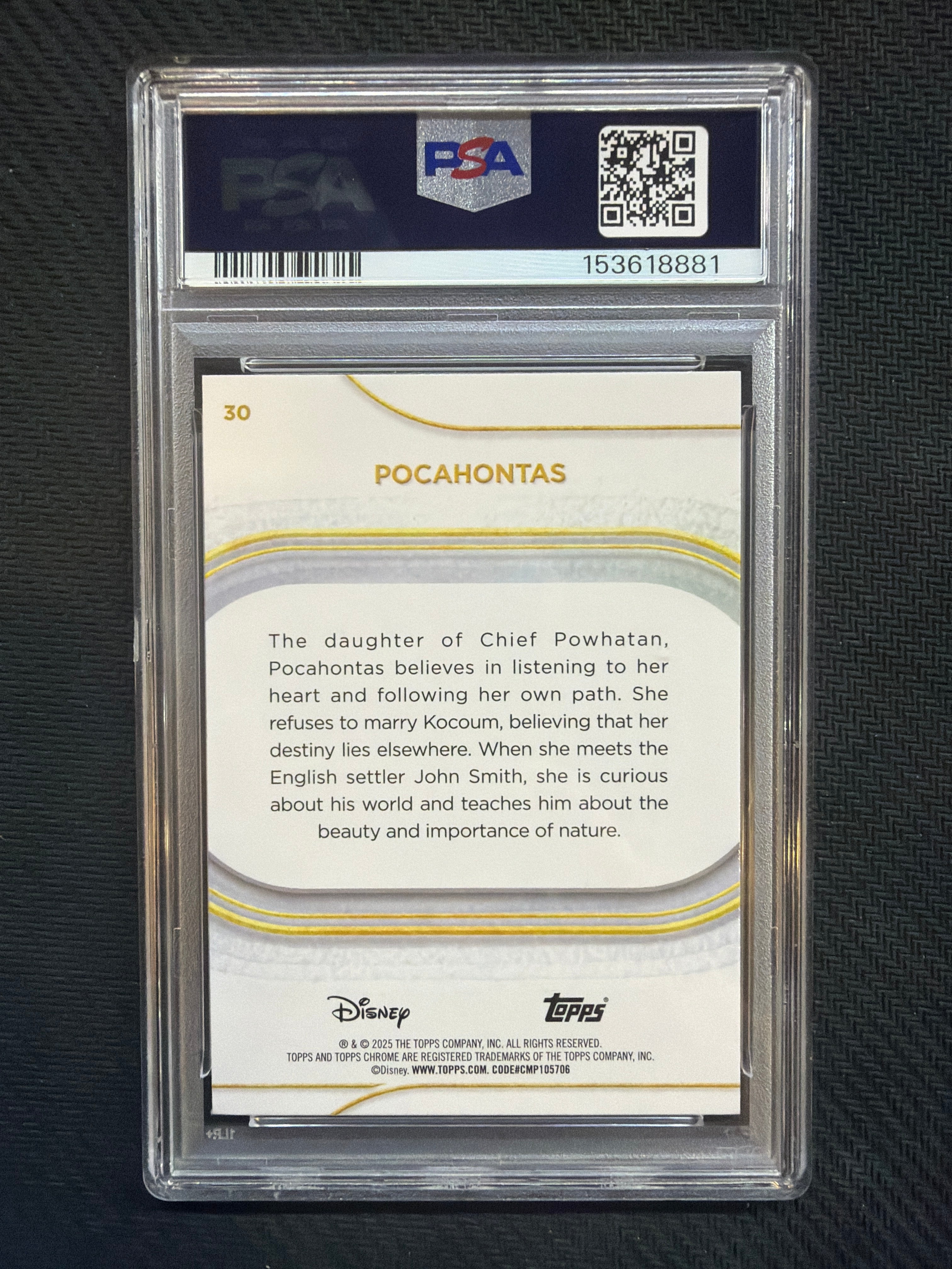 2025 Topps Chrome Disney Pocahontas Mickey Mouse Black & White /101 PSA 8