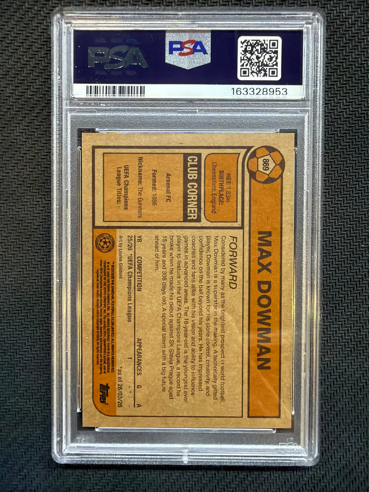 2025-26 Topps Living UCL Max Dowman #869 PSA 10 Rookie 953