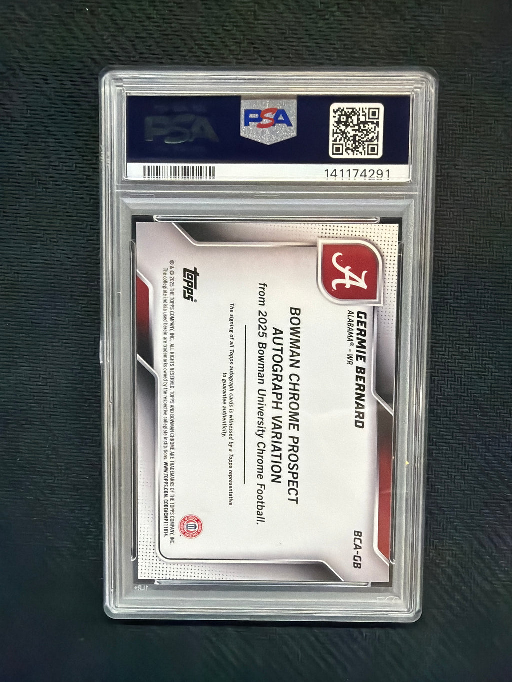2025 Bowman U Chrome Germie Bernard Auto Stealth PSA 10 Alabama