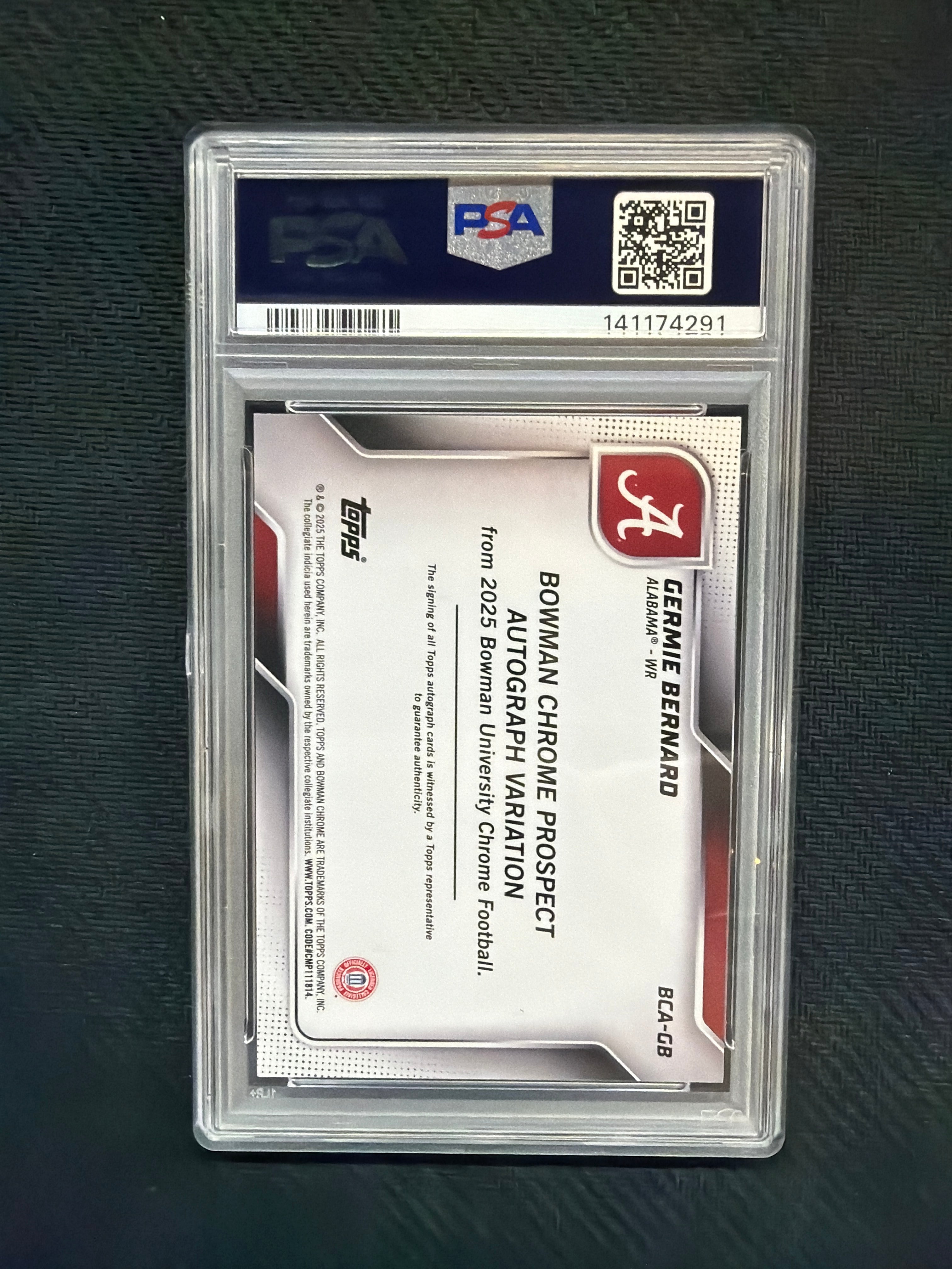 2025 Bowman U Chrome Germie Bernard Auto Stealth PSA 10 Alabama