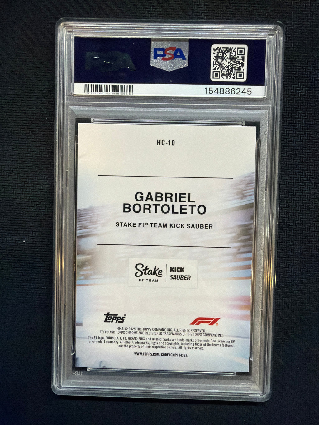 2025 Topps Chrome Gabriel Bortoleto Helmet Collection PSA 10