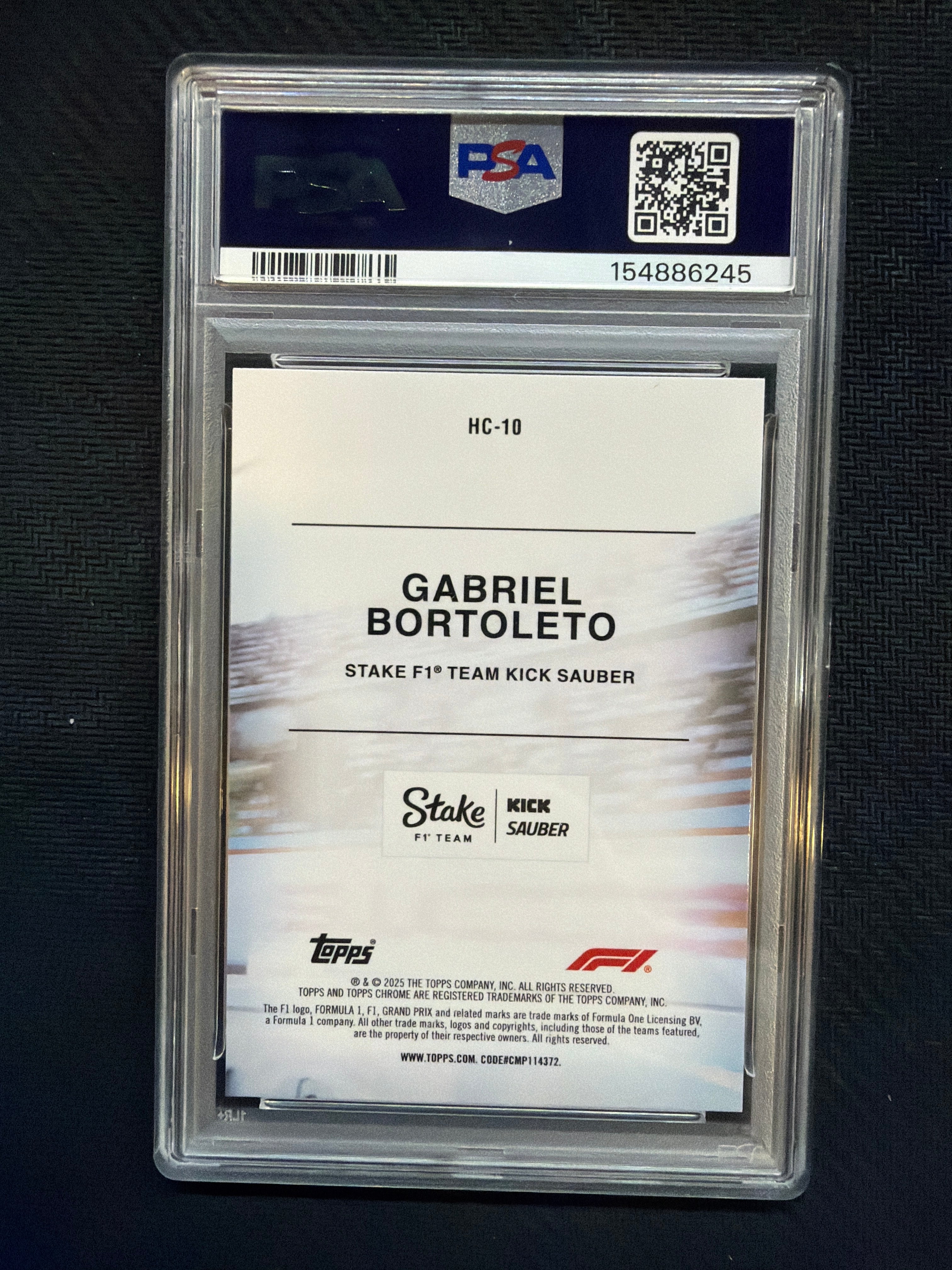 2025 Topps Chrome Gabriel Bortoleto Helmet Collection PSA 10