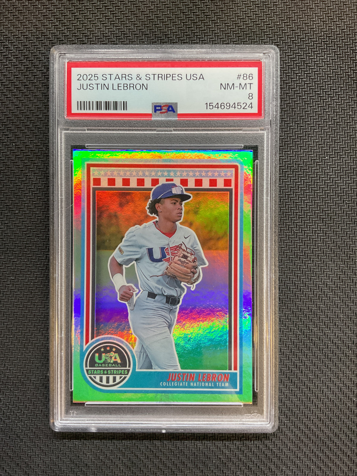 2025 Panini Stars & Stripes Justin LeBron Rookie PSA 8 524