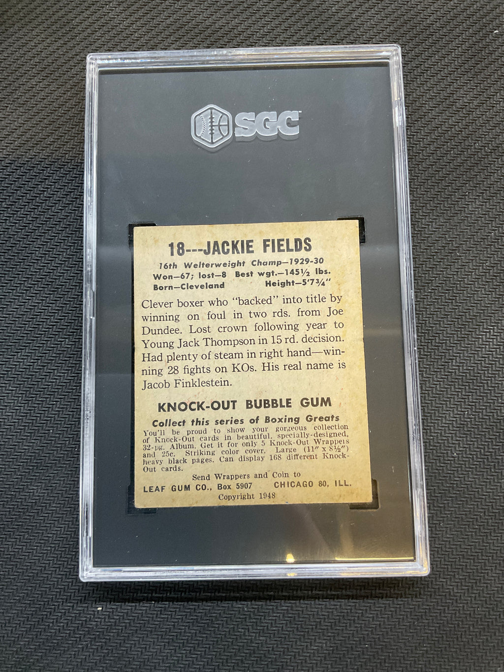 1948 Leaf Gum Co. Boxing #18 Jackie Fields SGC 5