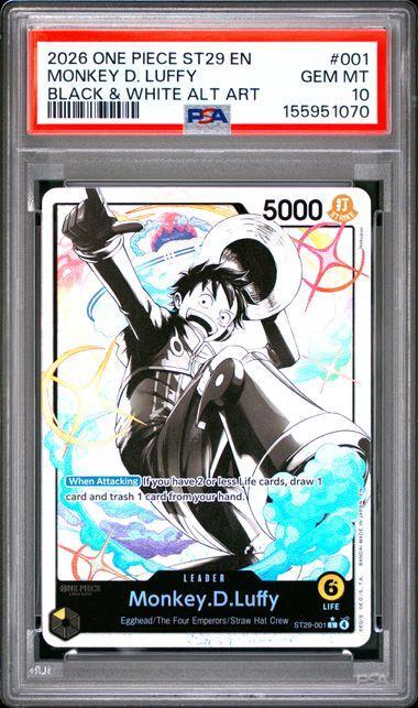 2026 One Piece ST29 Monkey D Luffy Black & White Alt Art 001 PSA 10