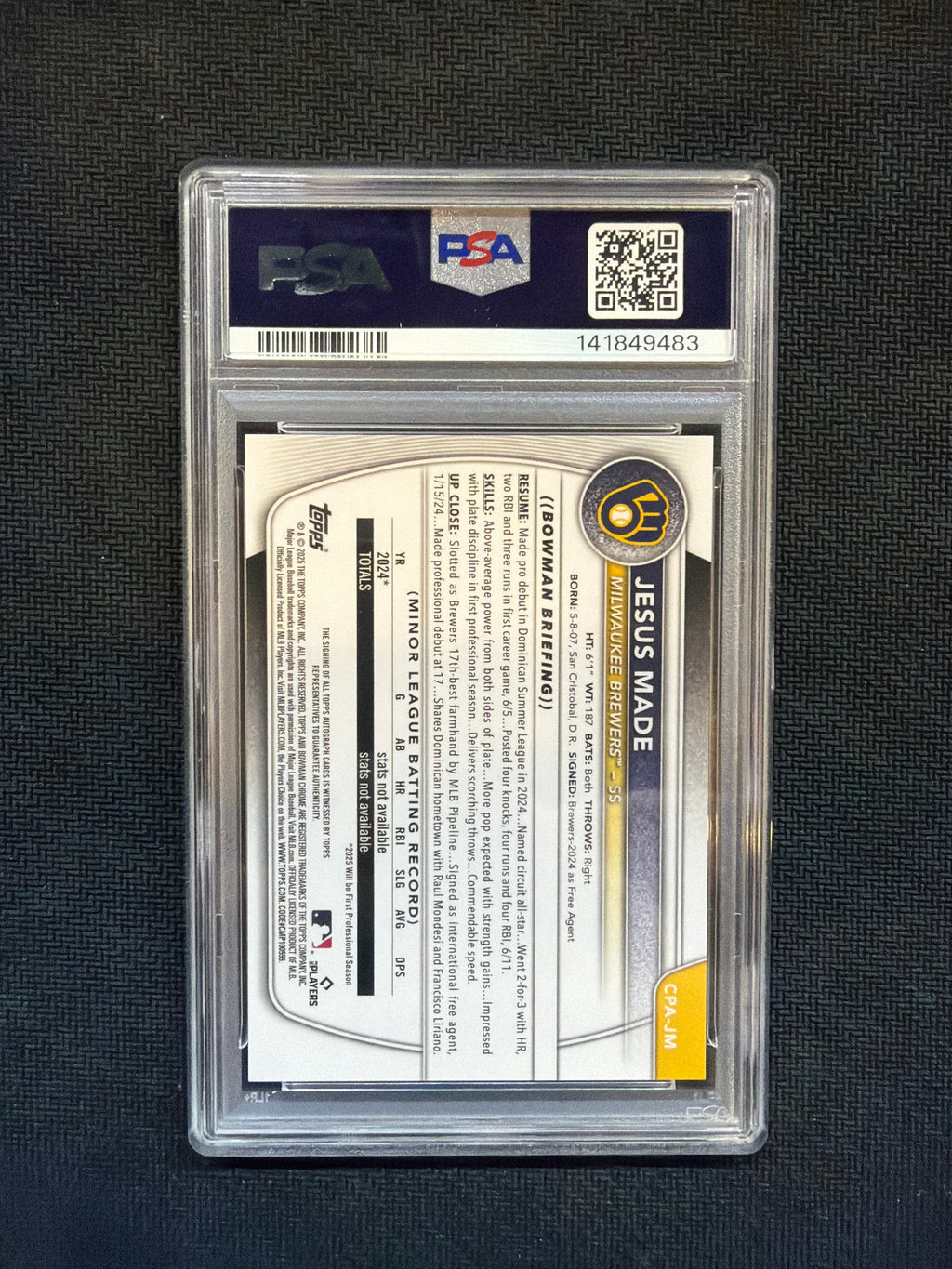 2025 Bowman Jesus Made Auto Rookie PSA 9