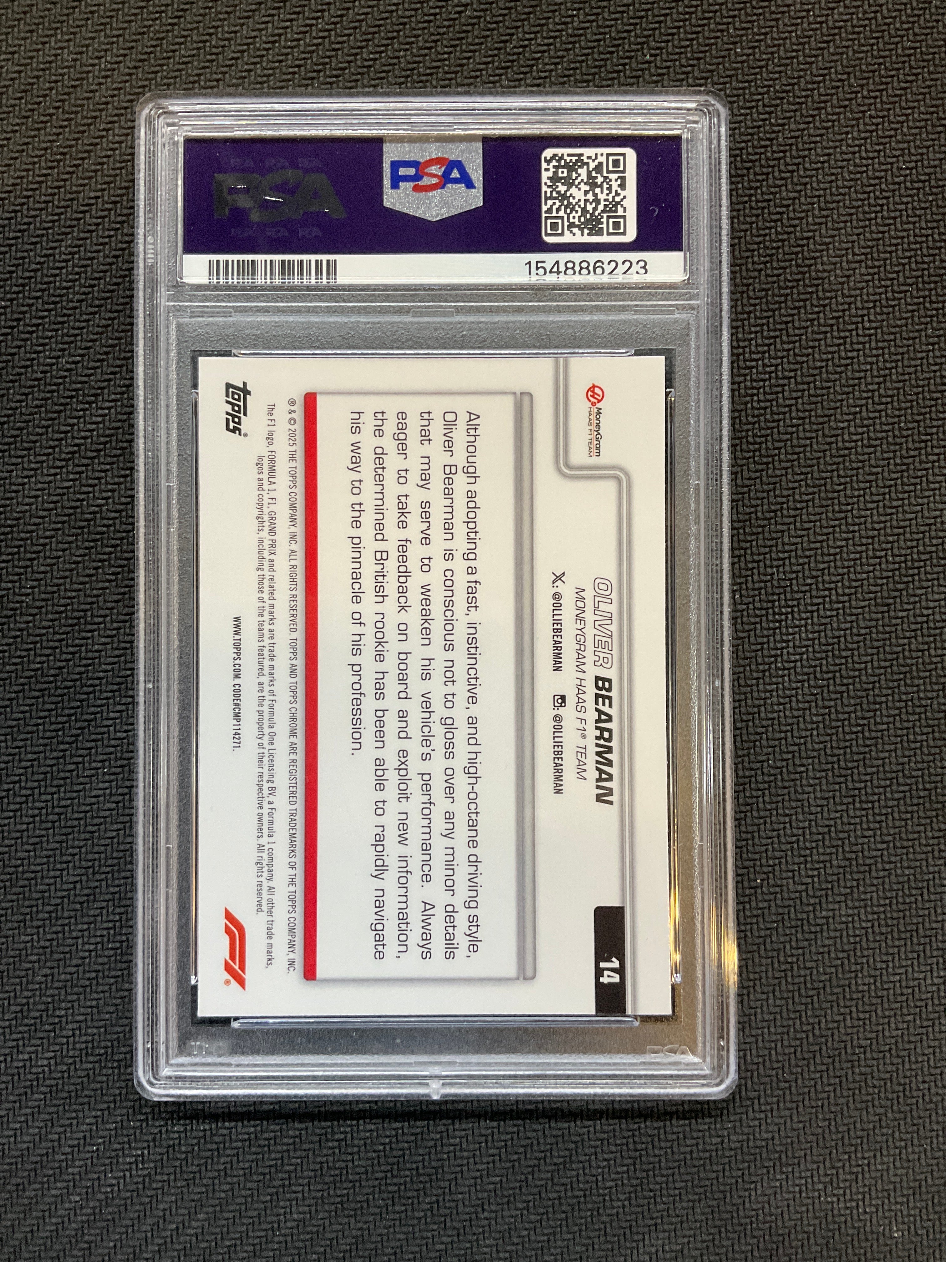 2025 Topps Chrome F1 Oliver Bearman PSA 8