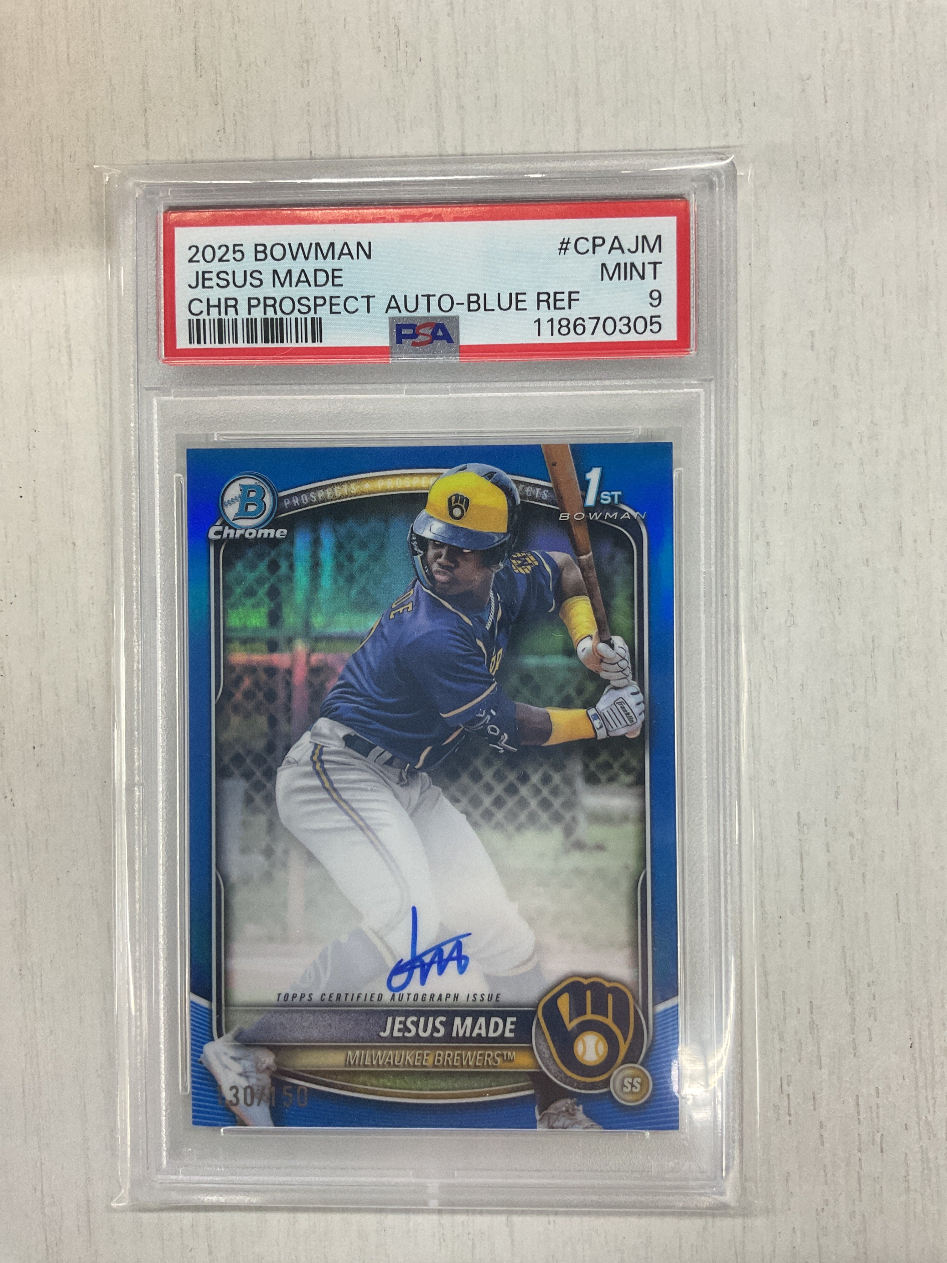 2025 Bowman Jesus Made Blue 1st Auto /150 PSA 9