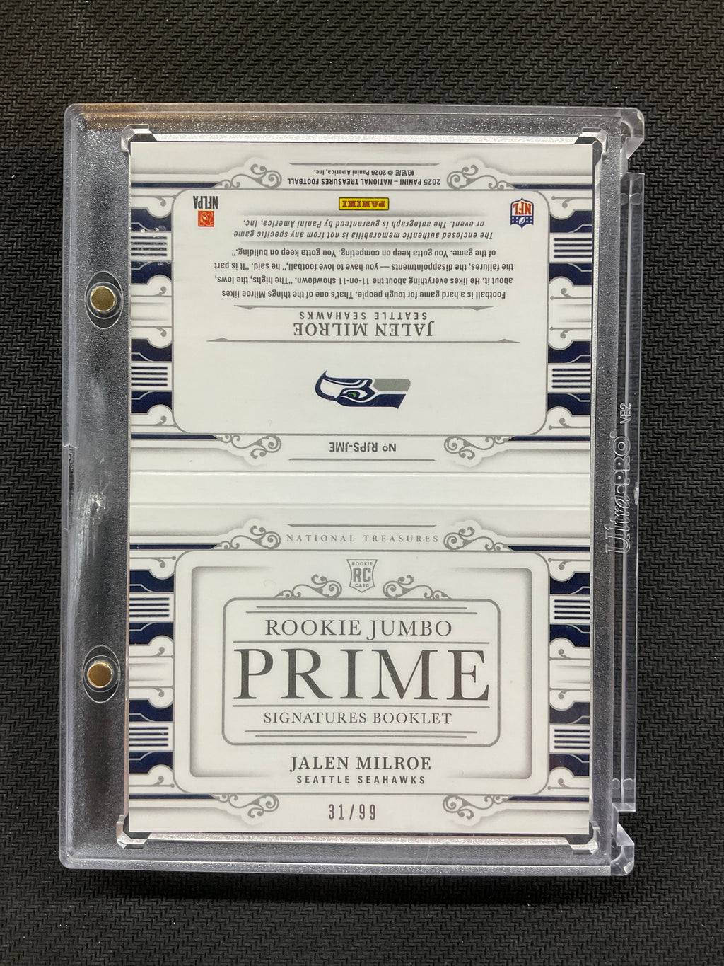 2025 Panini National Treasures Jalen Milroe Rookie Booklet Patch Auto /99