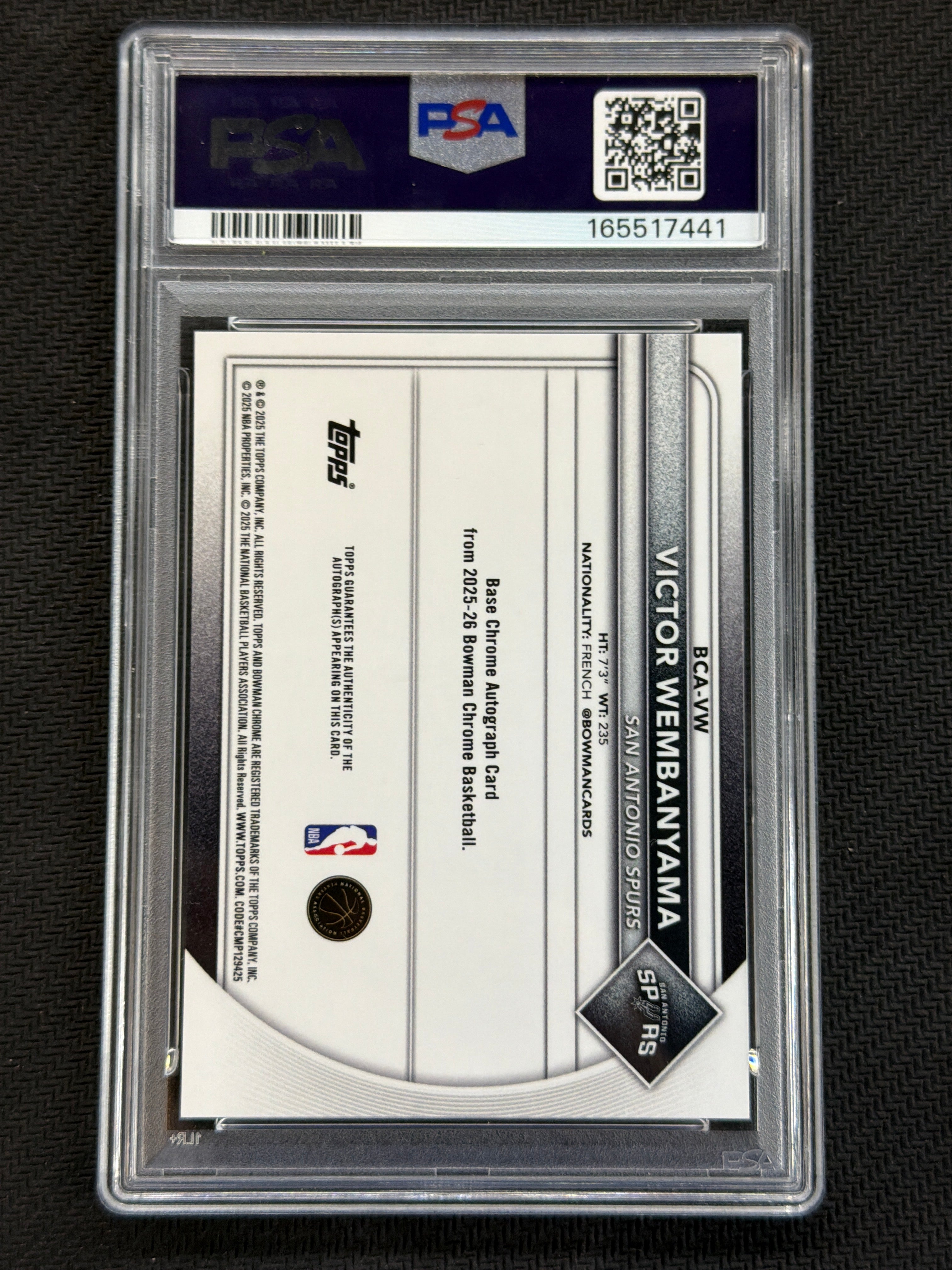 2025-26 Bowman Chrome Victor Wembanyama Rookie Gold Auto /50 PSA 9 441