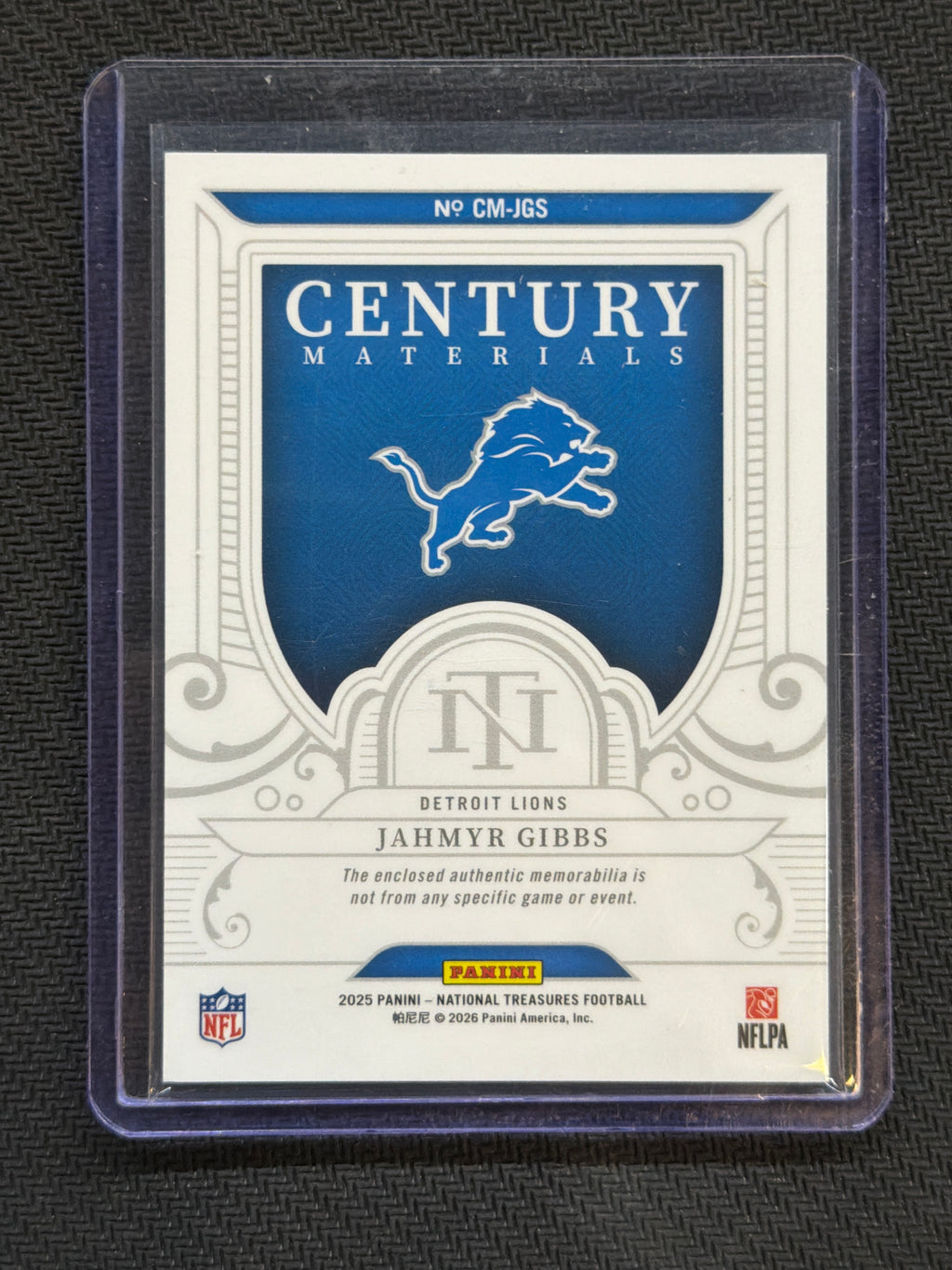 2025 National Treasures Jahmyr Gibbs Century Materials /99 Lions