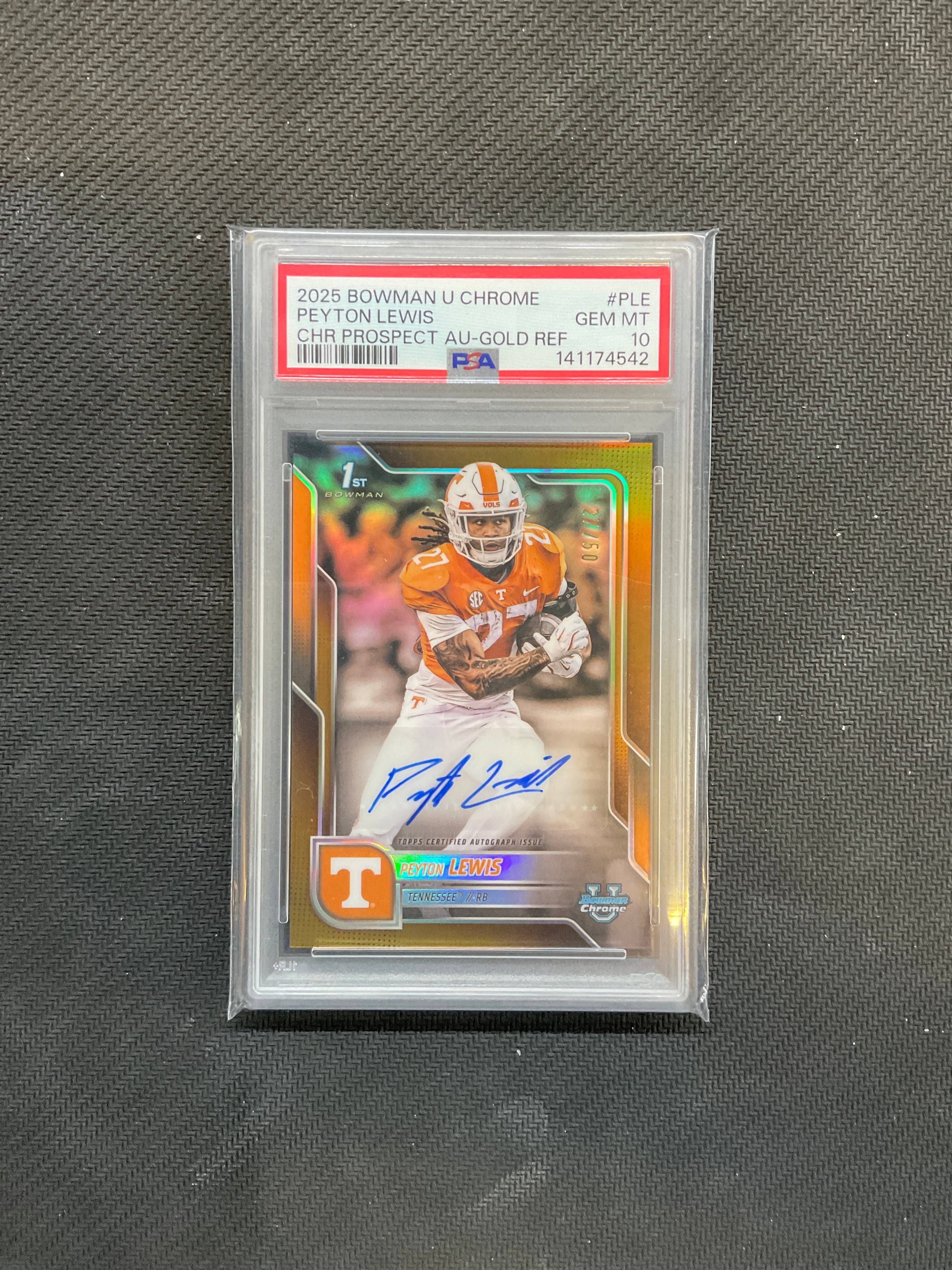 2025 Bowman U Chrome Peyton Lewis Gold Auto /50 PSA 10 Tennessee