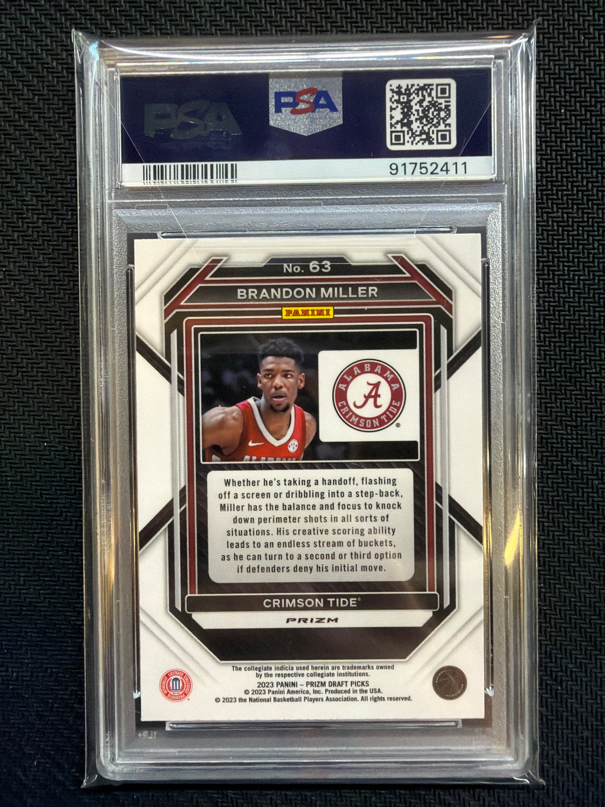2023 Prizm Draft Picks Brandon Miller Rookie Silver PSA 10 Alabama
