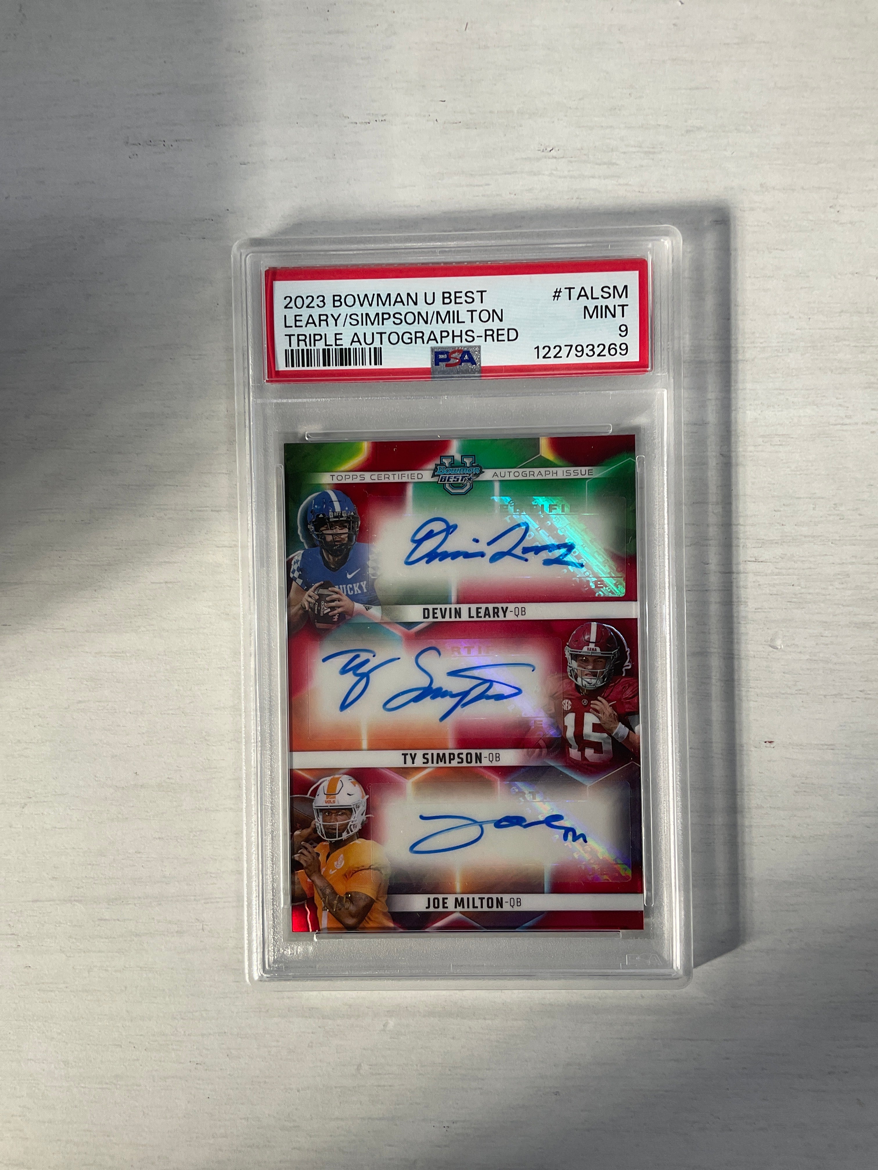 2023 Bowman Best U Leary Ty Simpson Joe Milton Red Auto /5 PSA 9 Alabama
