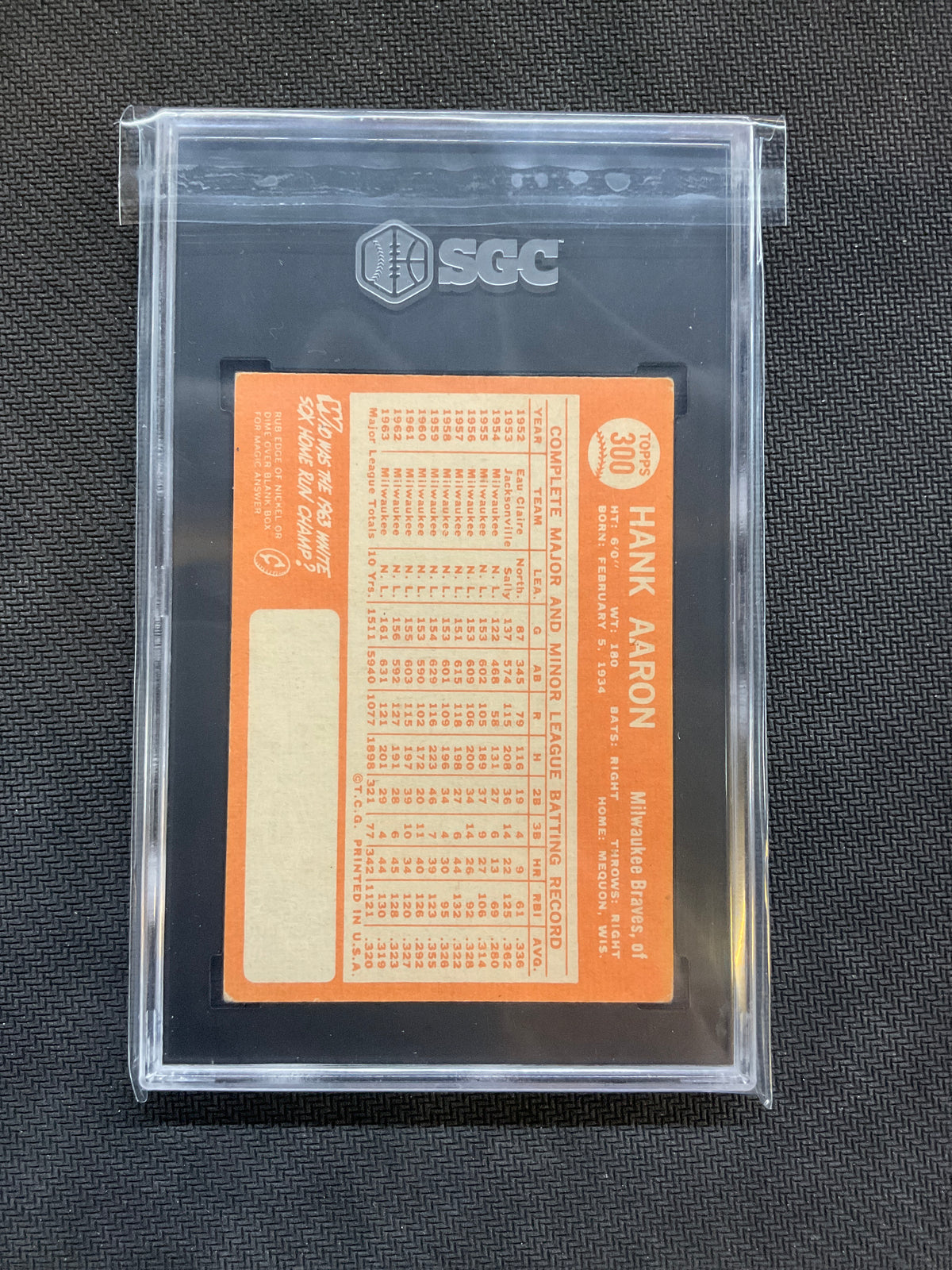 1964 Topps #300 Hank Aaron SGC 3.5 Braves
