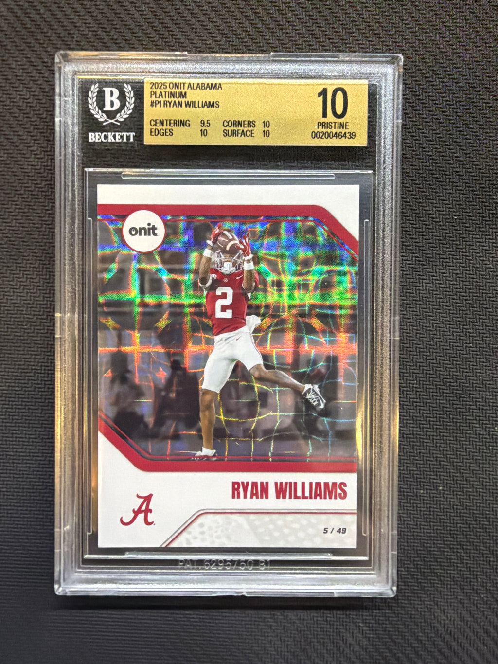 2025 Onit Alabama Ryan Williams Platinum /49 BGS 10 Alabama