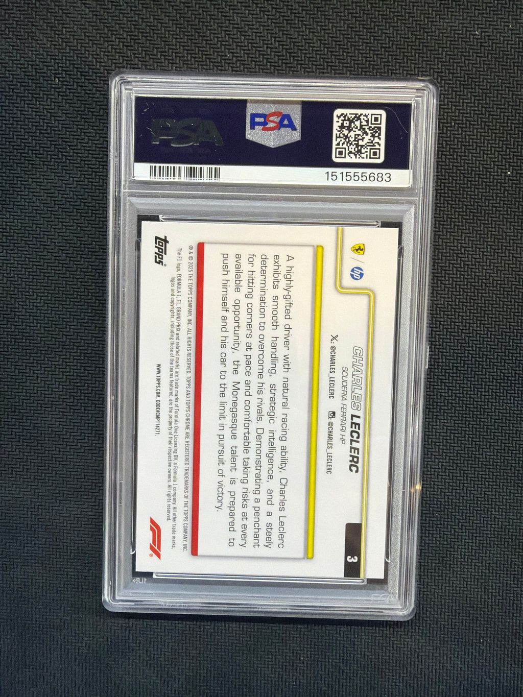 2025 Topps Chrome F1 Sapphire Charles Leclerc #3 PSA 9 Ferrari