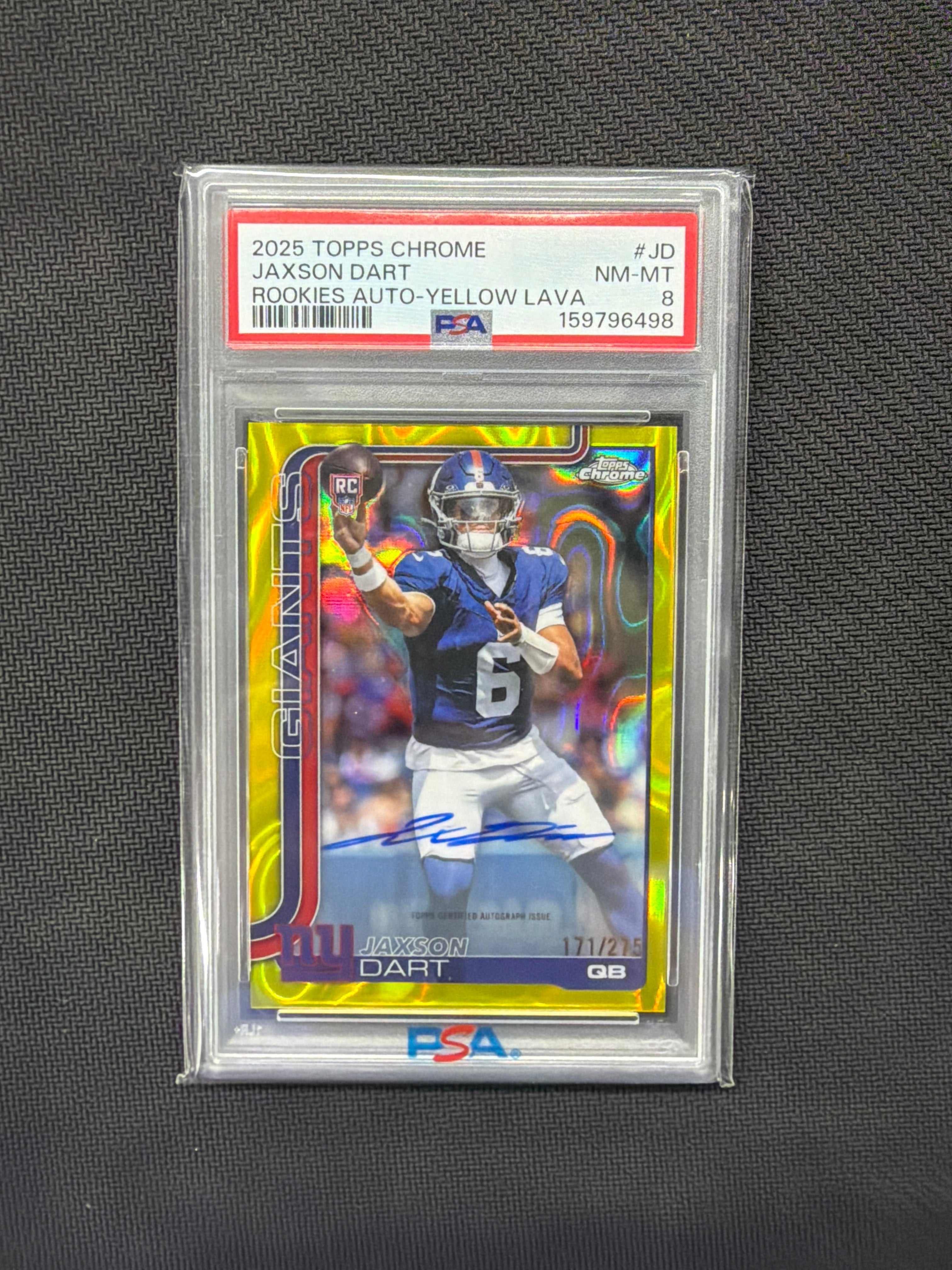 2025 Topps Chrome Jaxson Dart Rookie Auto Yellow Lava /275 PSA 8