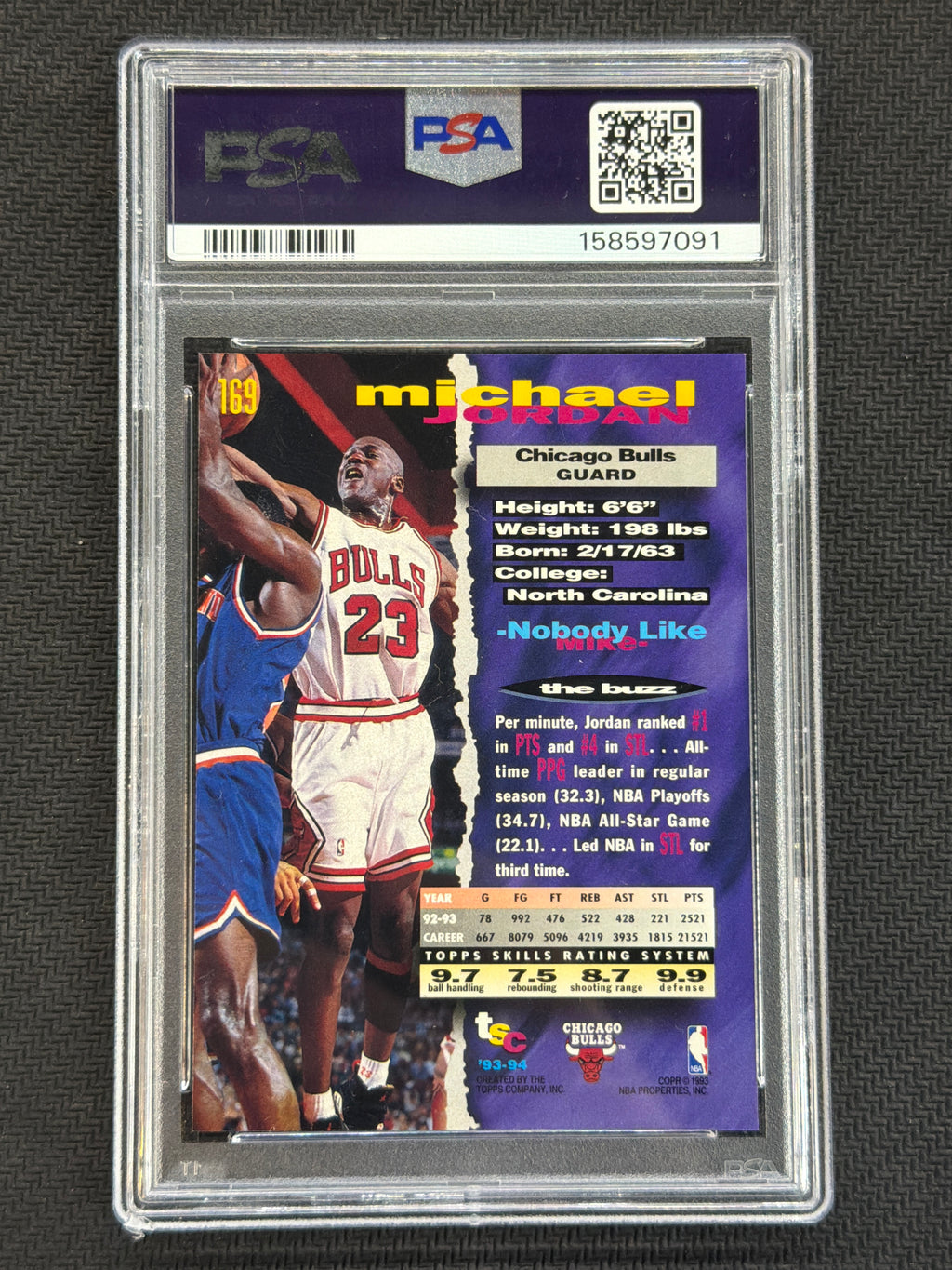 1993 Stadium Club Michael Jordan Members Only #169 PSA 7 Bulls