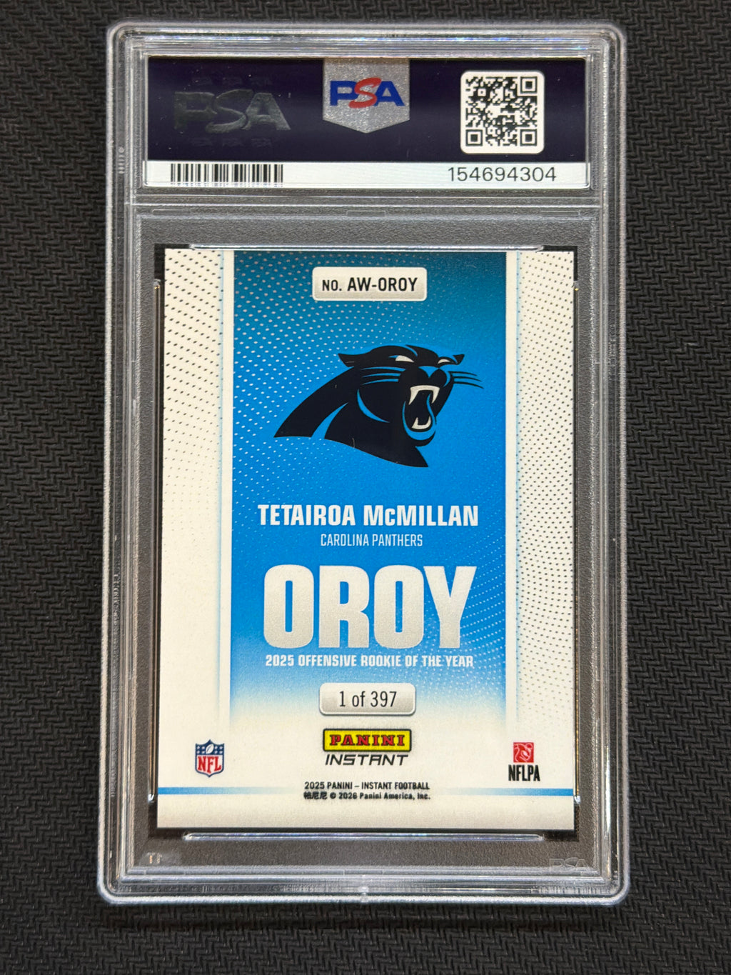 2025 Panini Instant Tetairoa McMillan Award Winners Rookie PSA 9 304