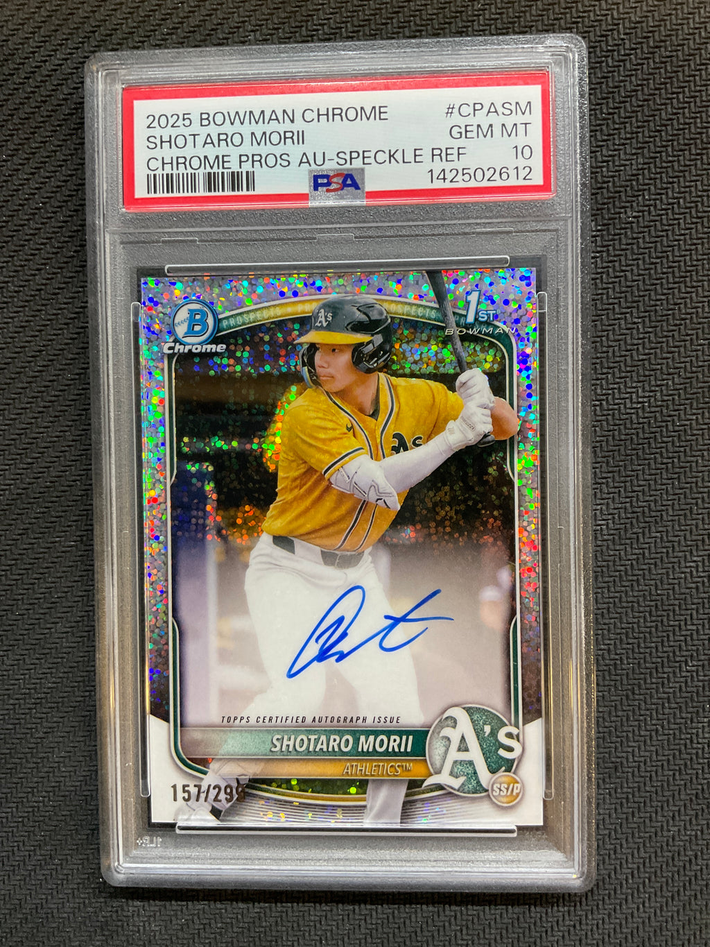 2025 Bowman Chrome Shotaro Morii 1st Auto Speckle /299 PSA 10 A's