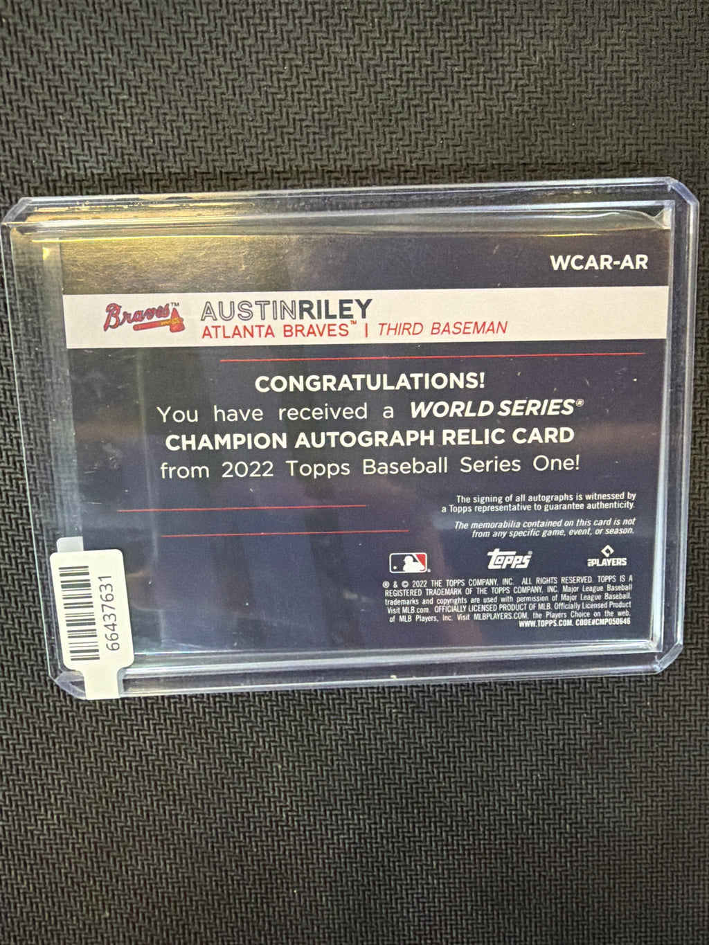 2022 Topps Austin Riley 2021 World Series Patch Auto /25 Braves