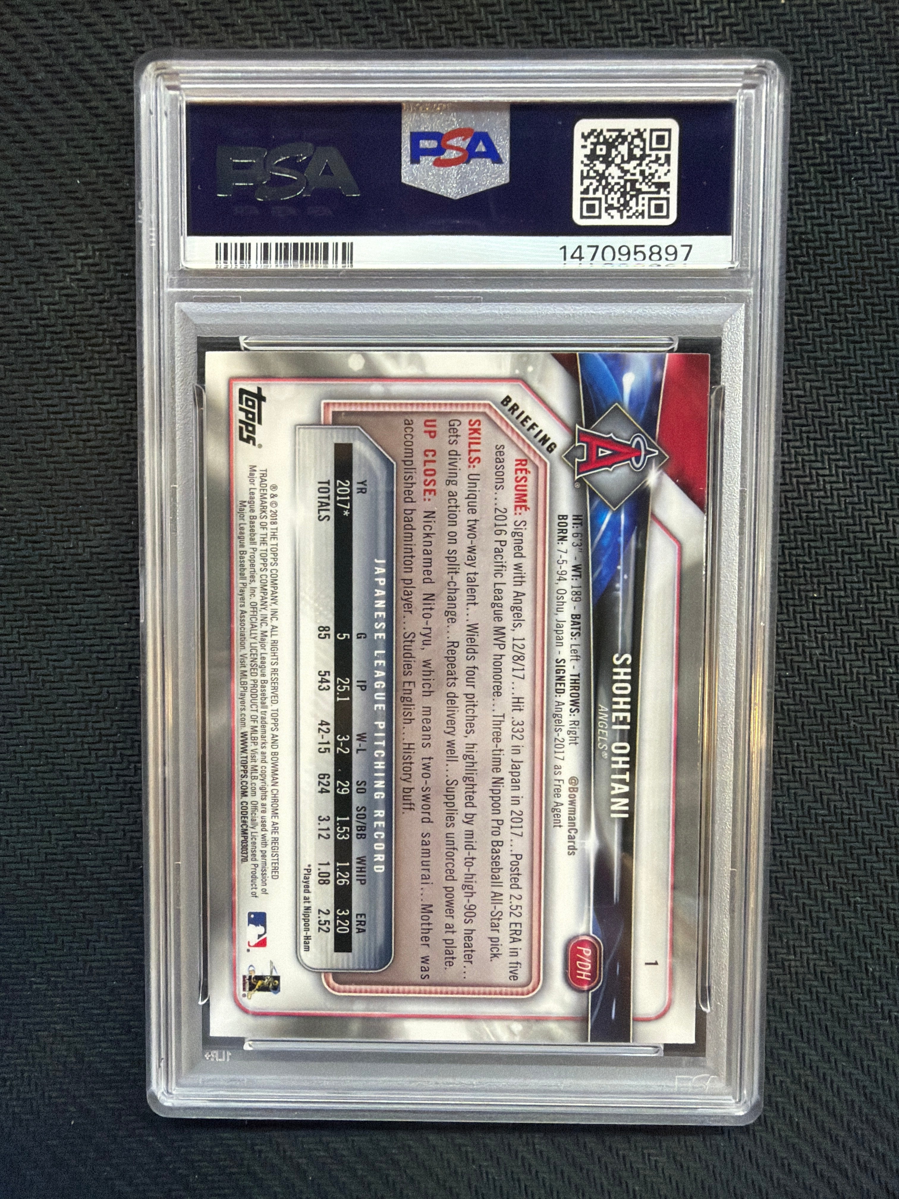 2018 Bowman Chrome Shohei Ohtani PSA 10