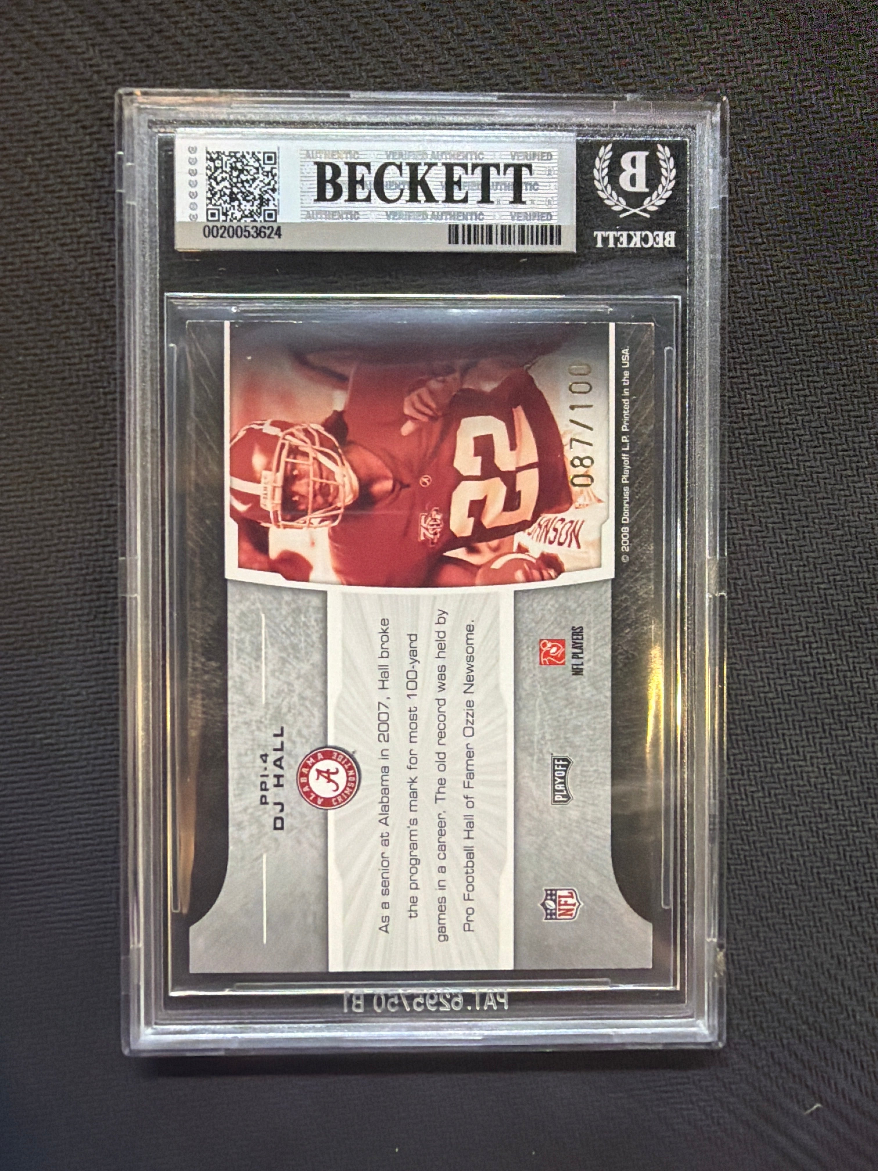 2008 Playoff Prestige DJ Hall Green /100 BGS 8.5 Alabama