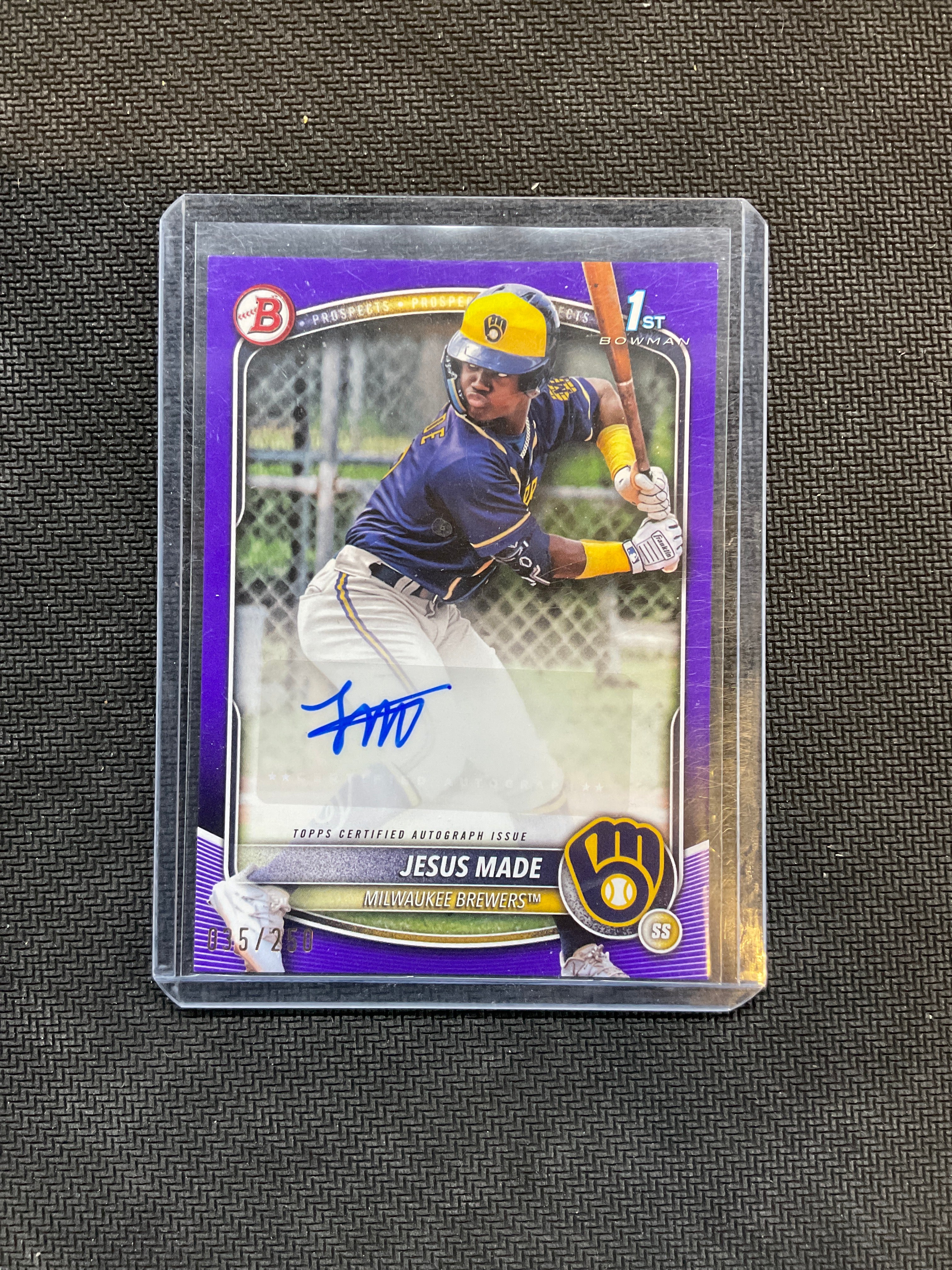2025 Bowman Jesus Made 1st Bowman Paper Purple Auto /250 Brewers