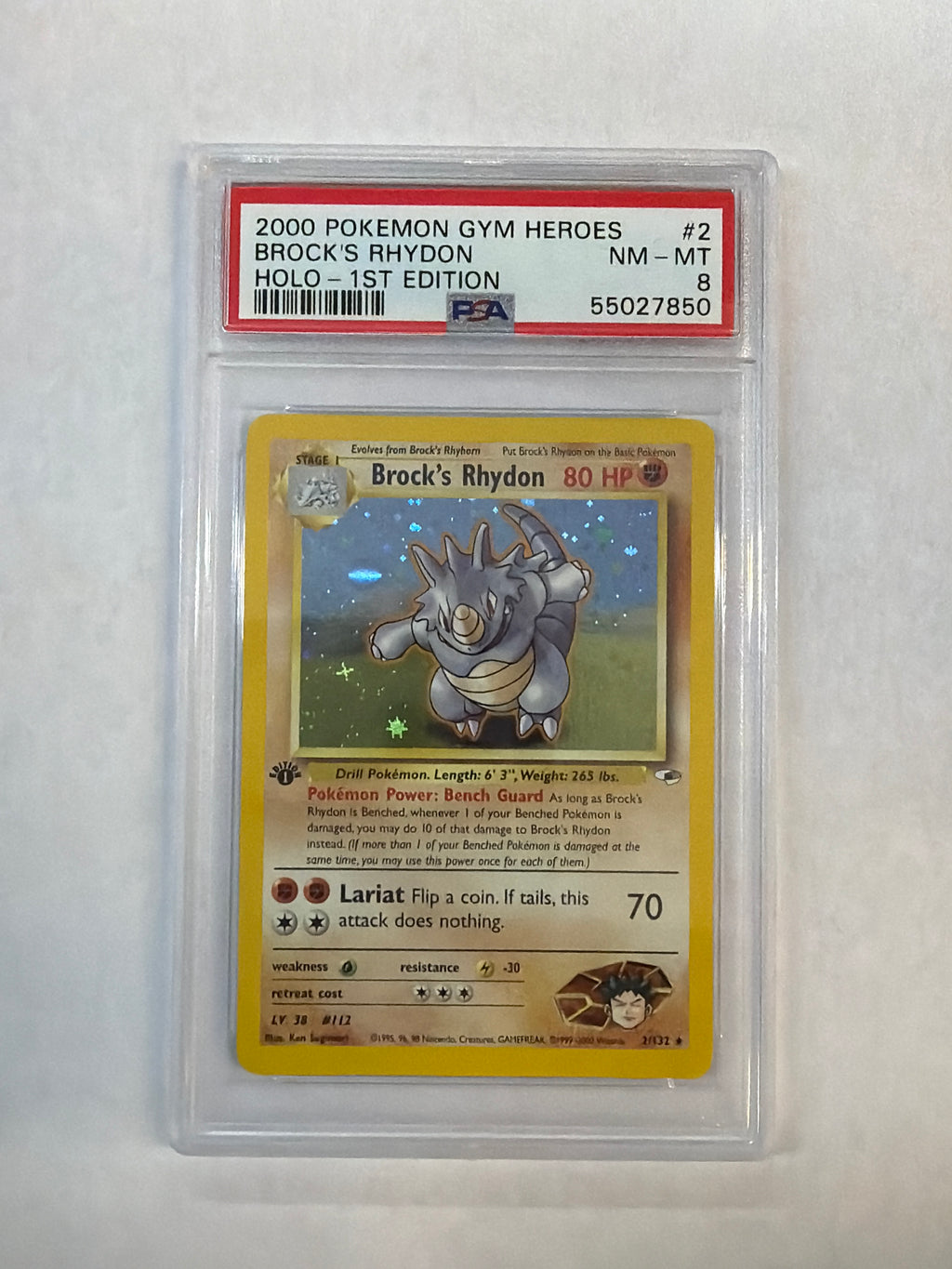 2000 Pokemon Gym Heroes Brock's Rhydon Holo 2 1st Edition PSA 8 - SWIRL!