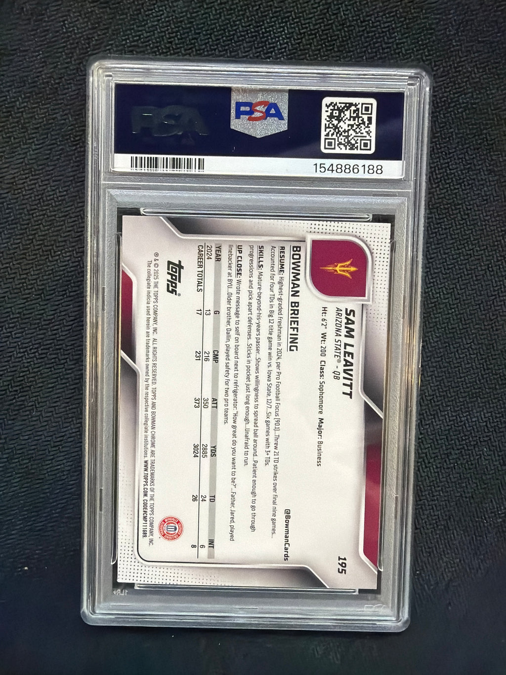 2025 Bowman U Chrome Sam Leavitt Green Mini Diamond /99 PSA 8.5