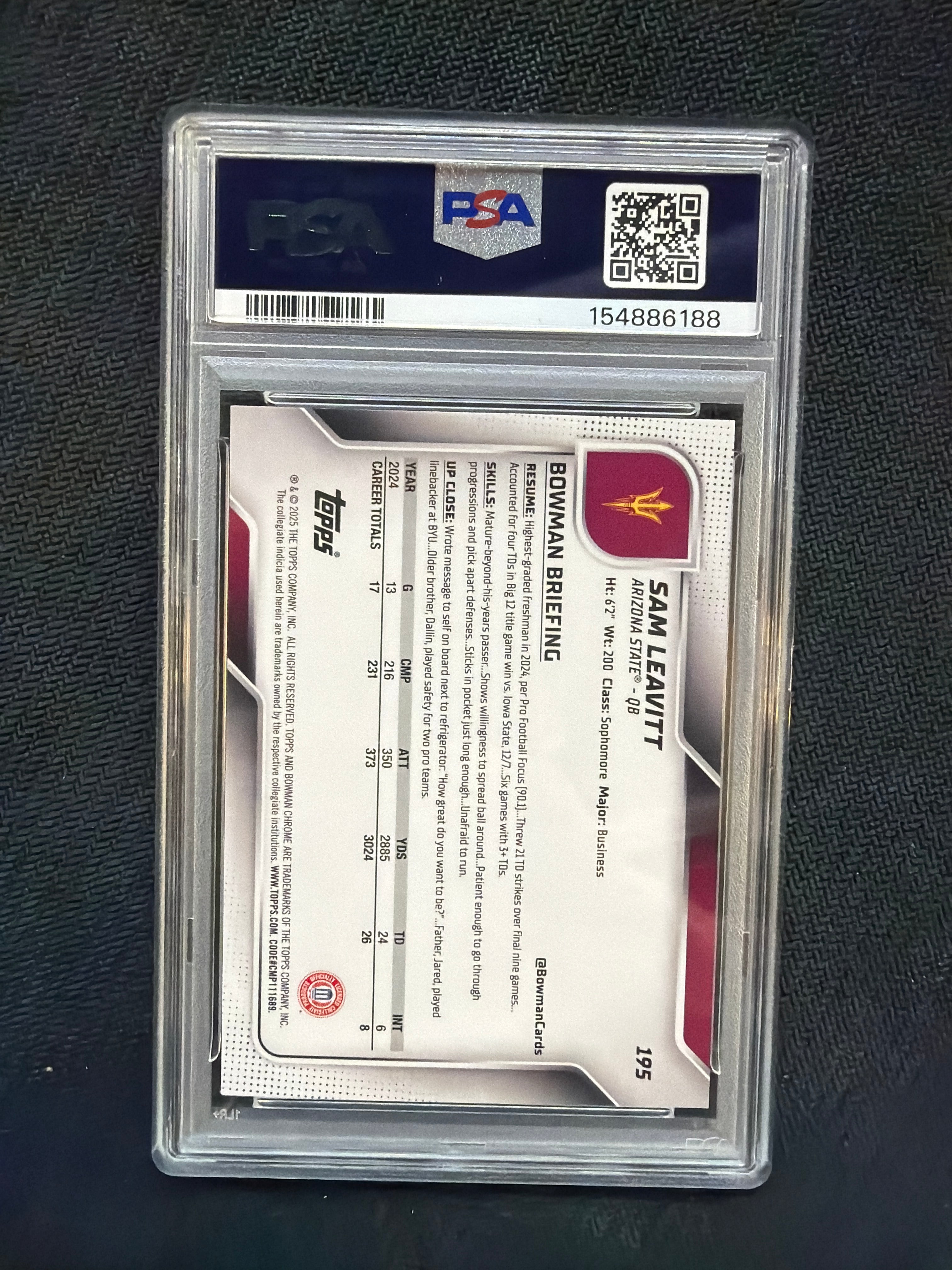 2025 Bowman U Chrome Sam Leavitt Green Mini Diamond /99 PSA 8.5