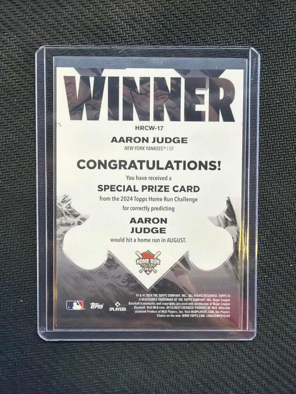 2024 Topps Home Run Challenge Winner Aaron Judge /595 Yankees
