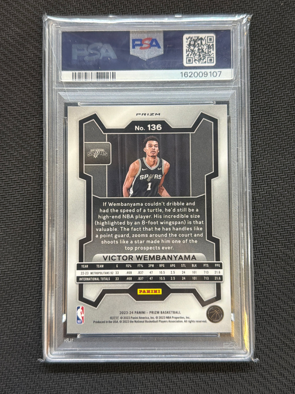 2023 Panini Prizm Victor Wembanyama Orange Ice Rookie #136 PSA 9 Spurs