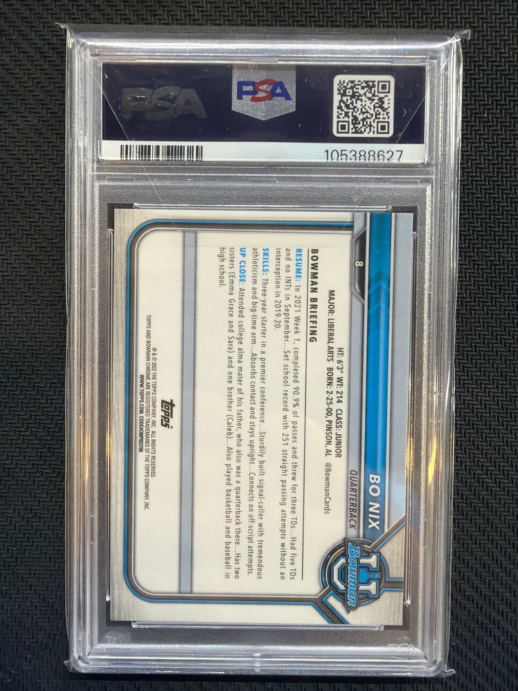2021 Bowman University Bo Nix Pink Refractor #8 PSA 9 Auburn