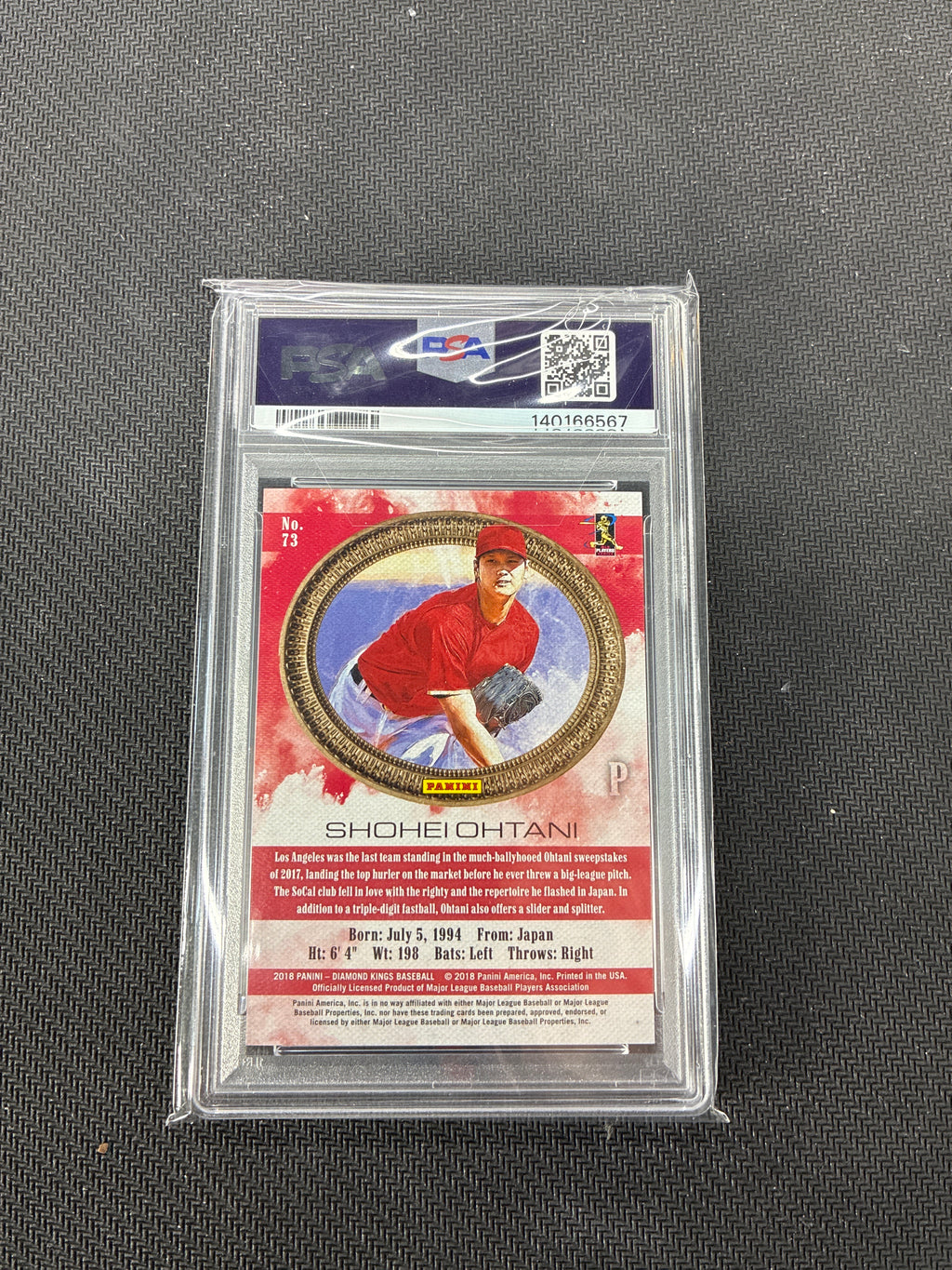 2018 Panini Diamond Kings Shohei Ohtani Pitching / No Pinstripes Rookie PSA 10 Angels