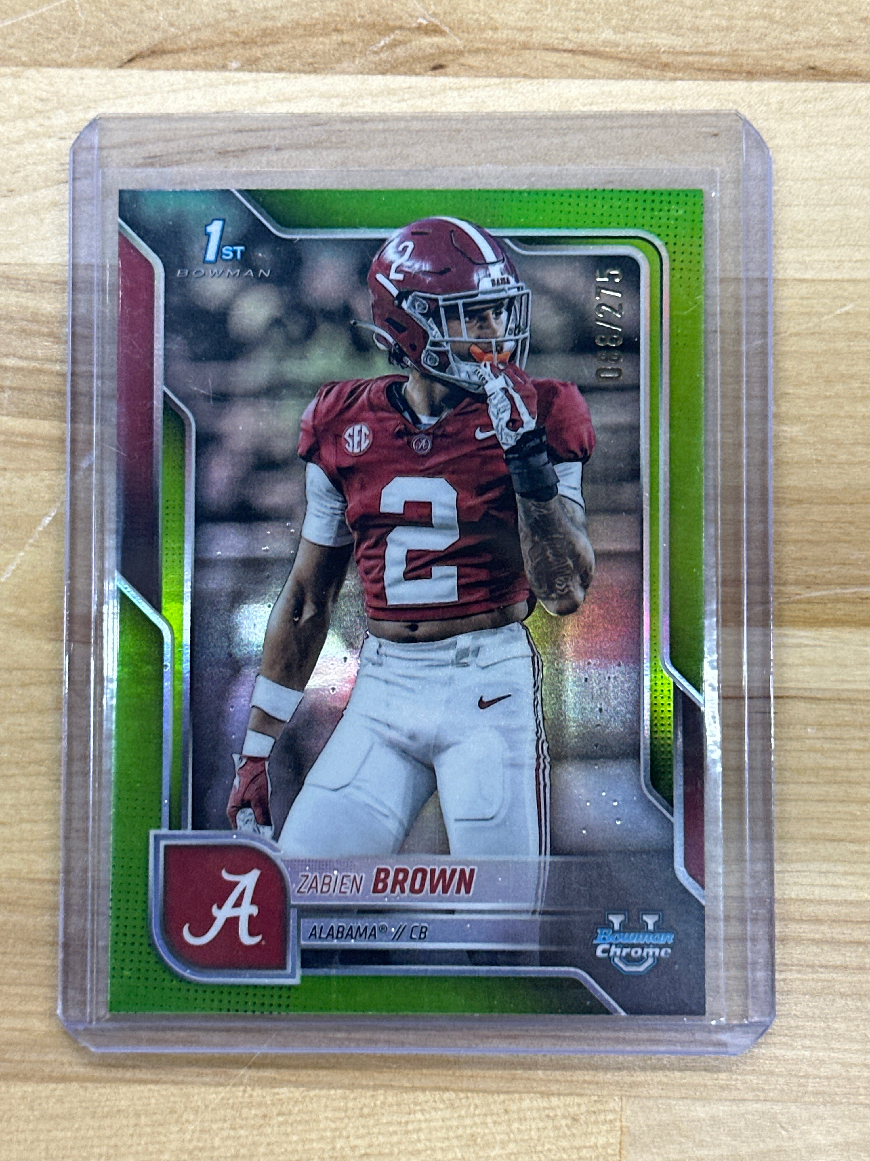 2025 Bowman U Zabien Brown Green /275 Rookie Alabama