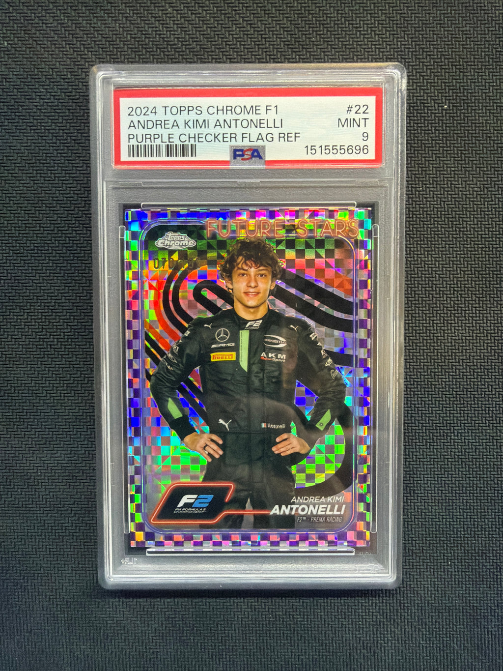 2024 Topps Chrome F1 Andrea Kimi Antonelli Purple Checker Flag /199 Rookie PSA 9