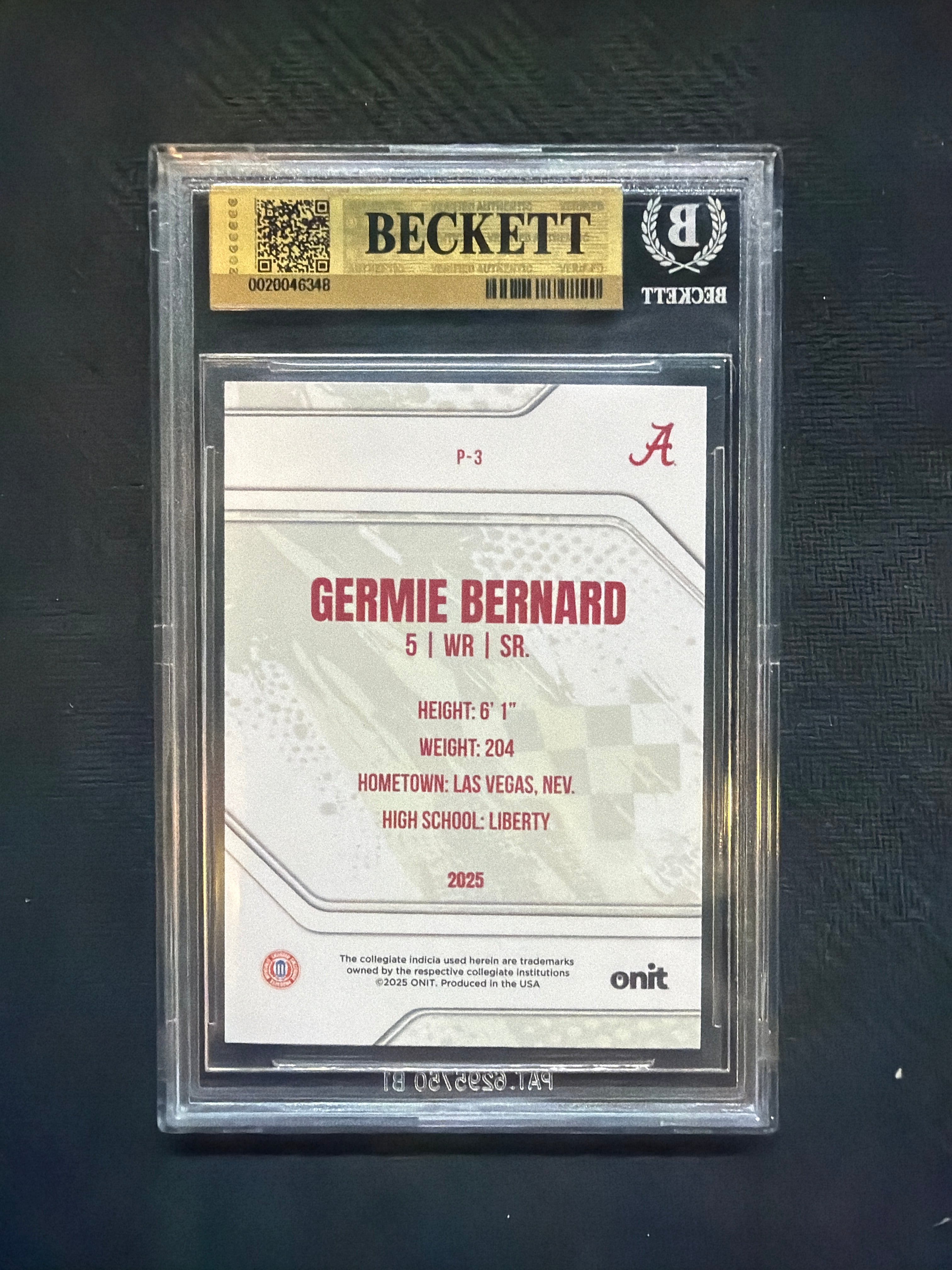 2025 Onit Alabama Germie Bernard Teal BGS 9.5 Alabama